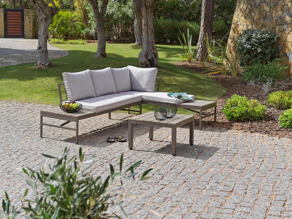 Lounge-garnitúra Oslo - barna/szürke, Modern, műanyag/textil (215/154,5cm)