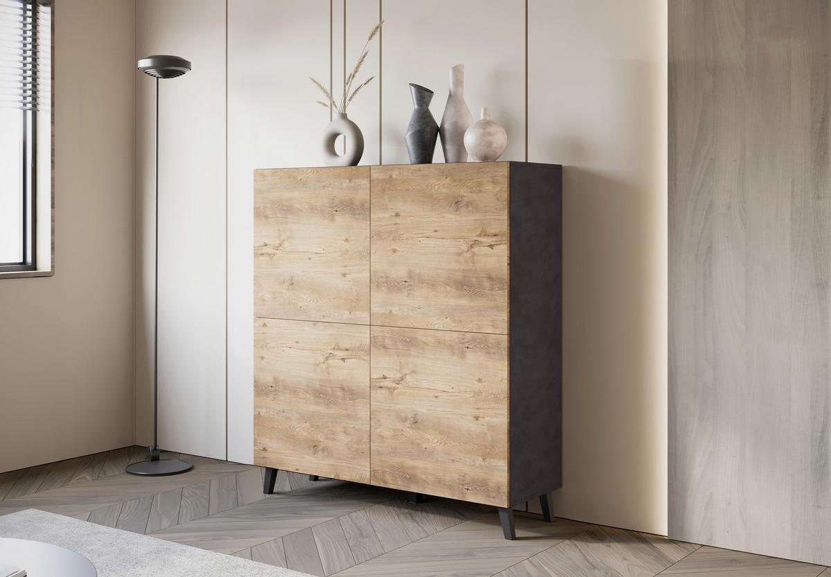 Highboard Phuket 120 Anthrazit, Kastanie B: 120 Cm - Kastanieneichefarben/Anthrazit, Design, Holzwerkstoff (120/128/39cm) - Livetastic
