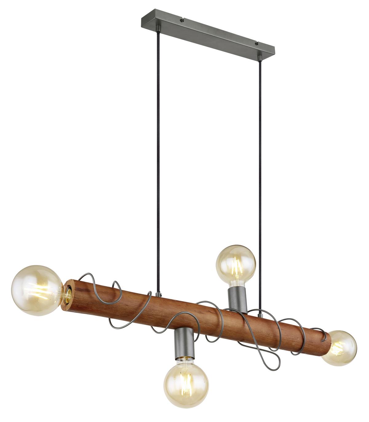 Hängeleuchte Alice H: 120 cm 4-Flammig, Rustikal - Braun/Grau, Natur, Holz/Metall (70/20/120cm) - Globo