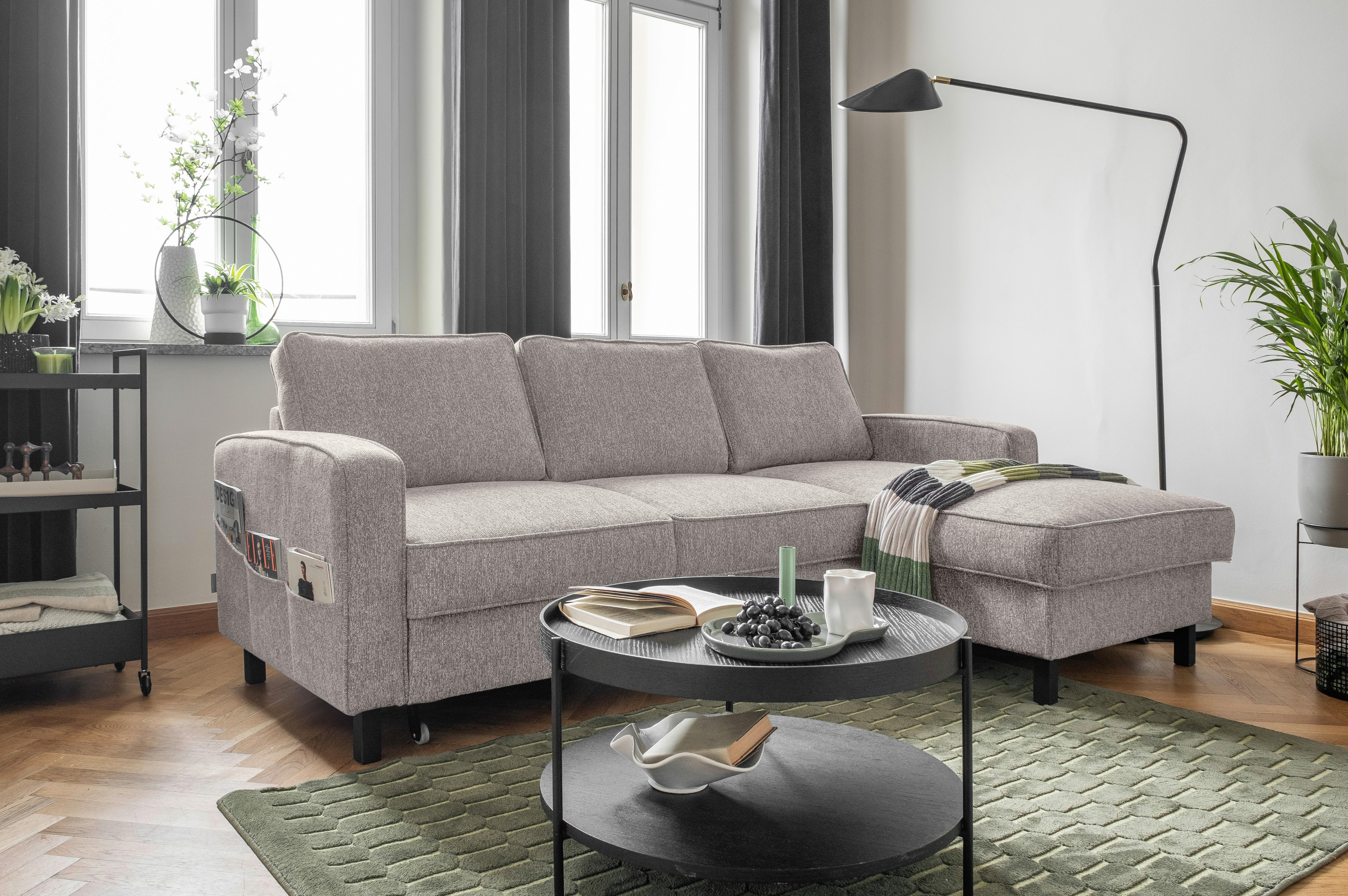 Ecksofa Molly Salz und Pfeffer S: 228x148 cm - Grauweiß/Schwarz, Textil (228/148cm) - MID.YOU