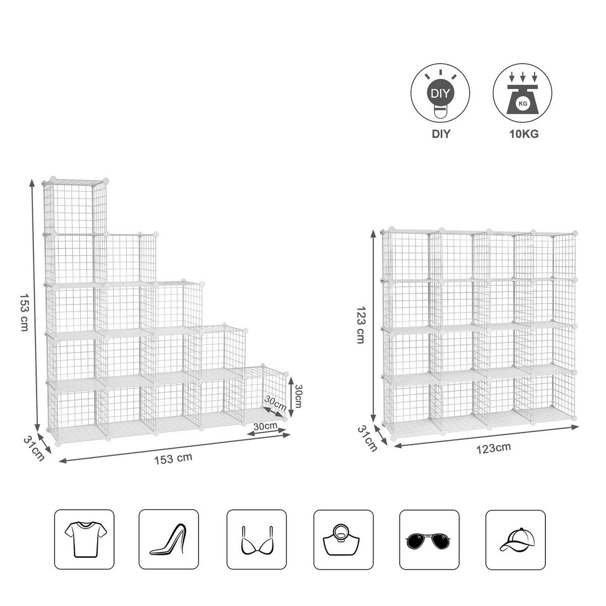 Regalkombination B: 123 cm Metall/Weiß - Weiß, Basics, Kunststoff/Metall (123/123/31cm) - Boxxx