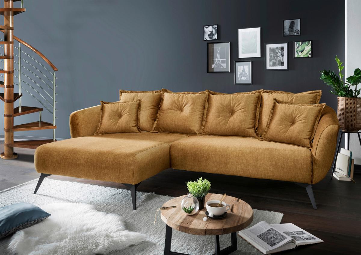 Ecksofa Baggio Mit Kissen Textil Gelb - Gelb/Schwarz, MODERN, Holz/Textil (162/277cm) - Livetastic