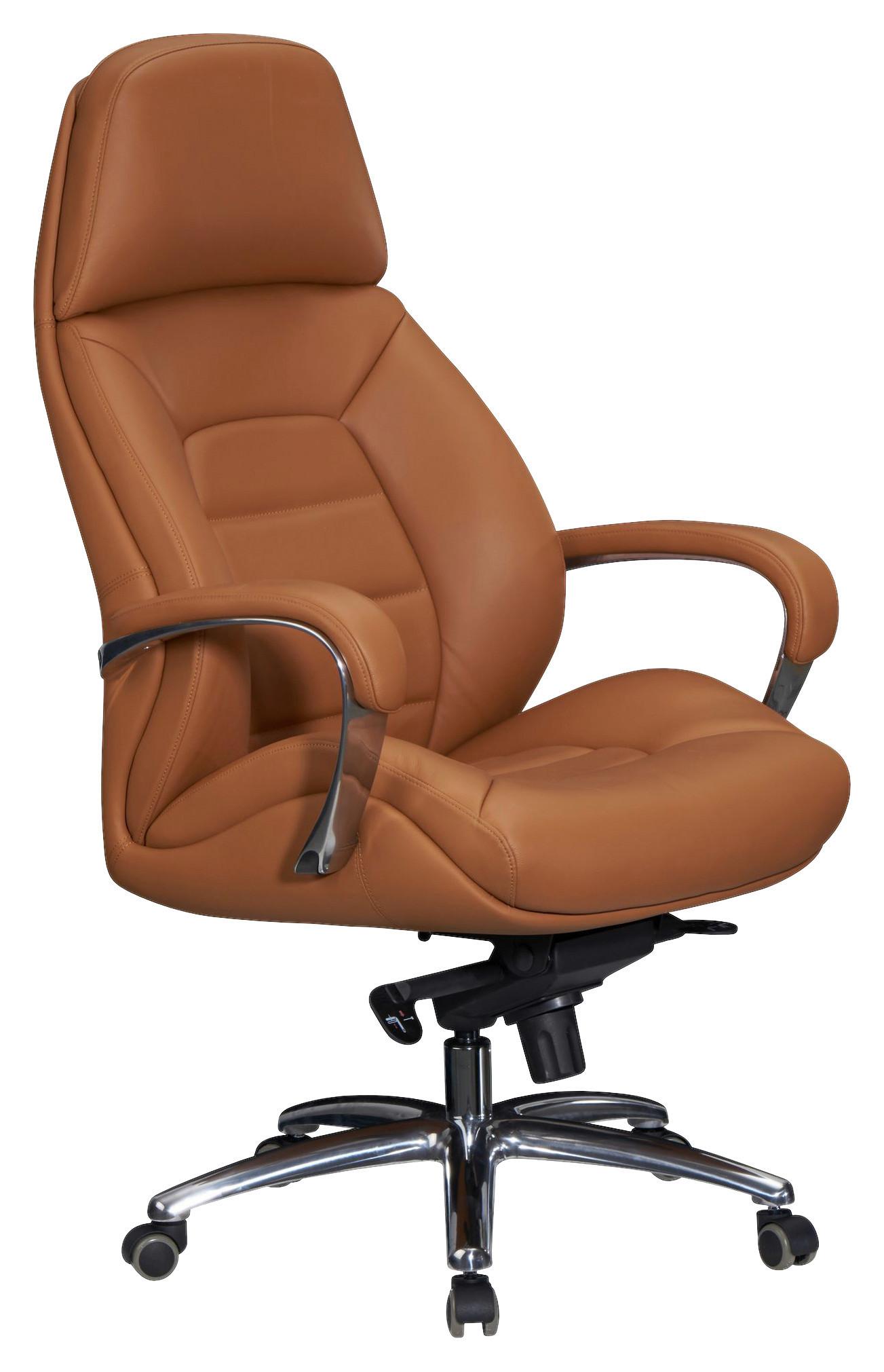 Chefsessel Amstyle Mit Armstützen Hellbraun Leder - Hellbraun/Alufarben, MODERN, Leder/Kunststoff (67/140/67cm) - MID.YOU
