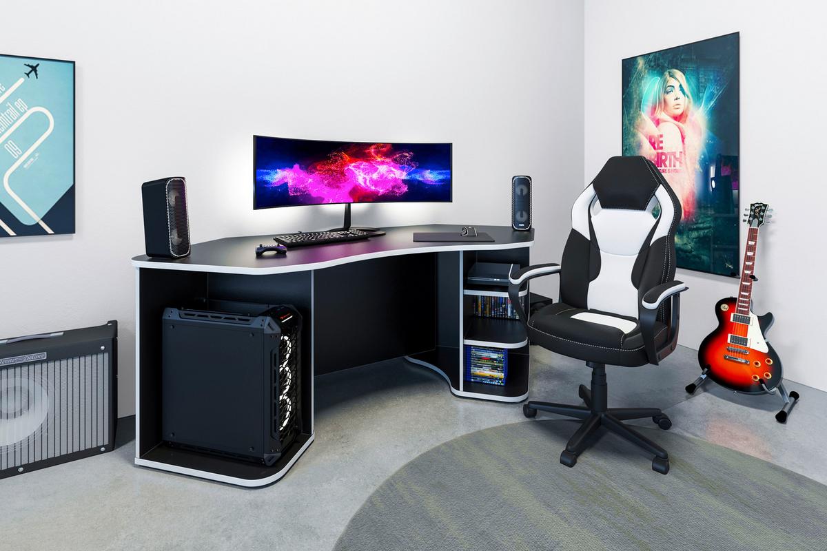 Eckschreibtisch mit Stauraum B 198 H 76cm Thanatos, Anthrazit - Anthrazit/Weiß, MODERN, Holzwerkstoff (198/85/76cm) - MID.YOU