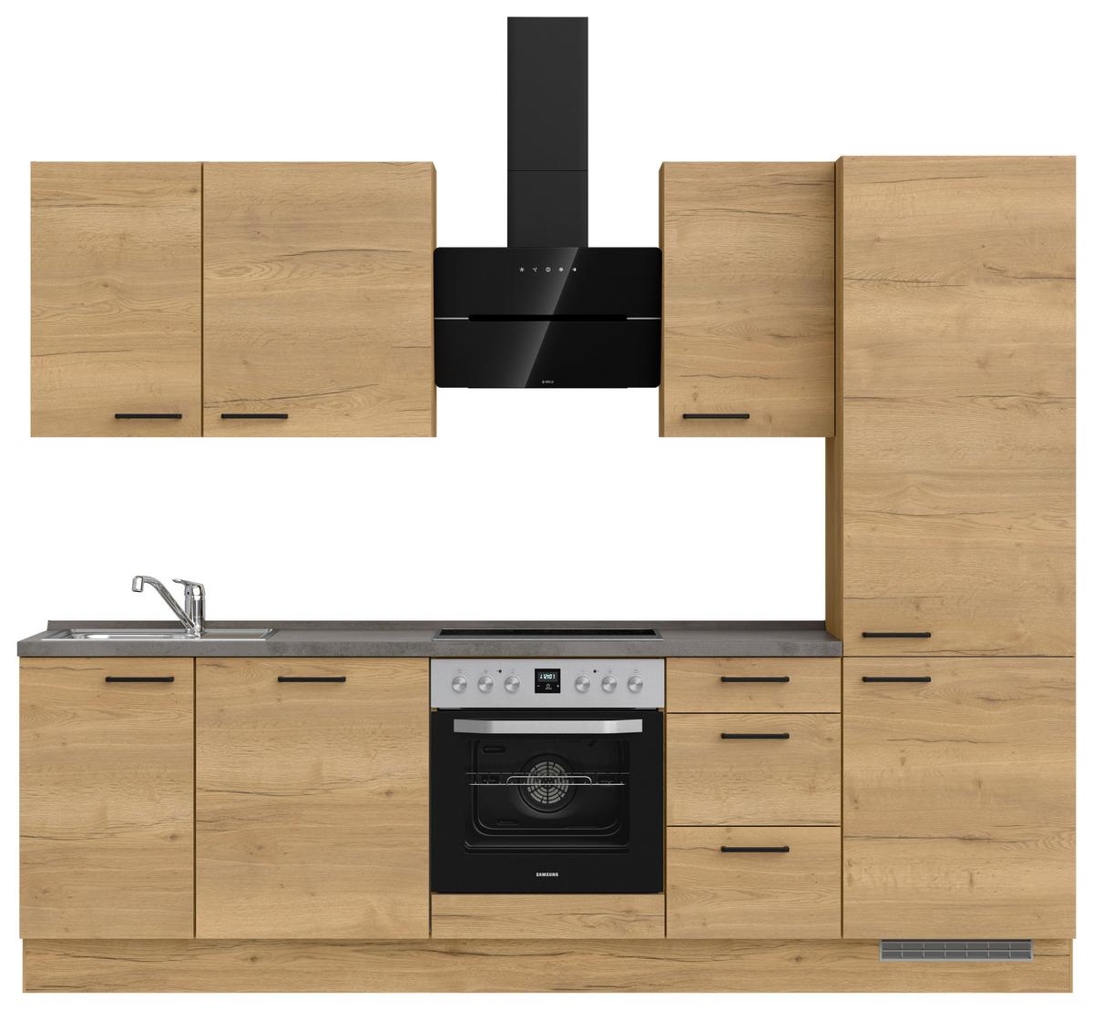 Kuchynská linka 270 cm, dub Sierra - čierna/farba duba, Modern, kov/kompozitné drevo (270cm) - Nobilia