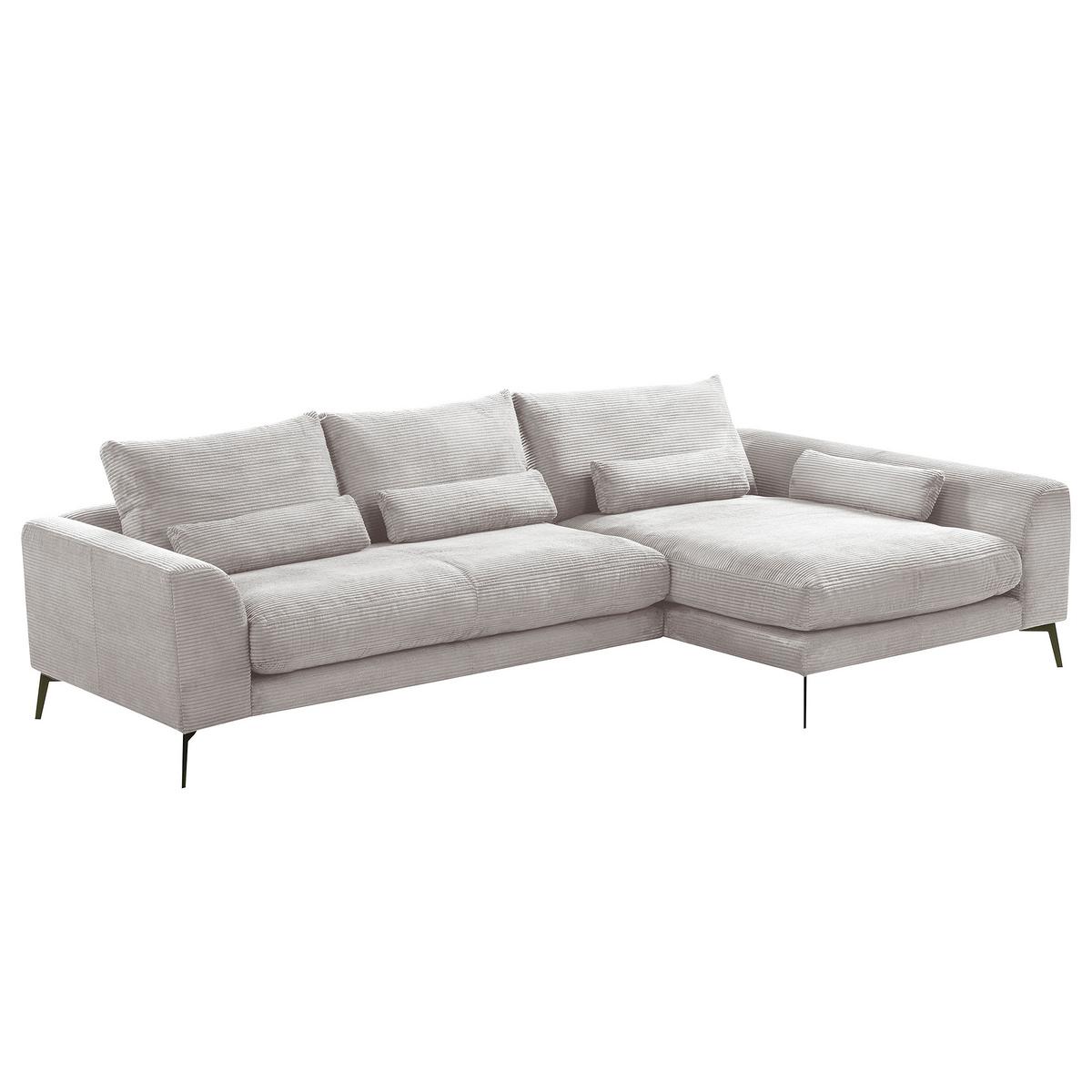 Ecksofa Berlin Hellgrau Cord 313x172 cm - Hellgrau/Schwarz, Design, Textil (313/172cm) - P & B