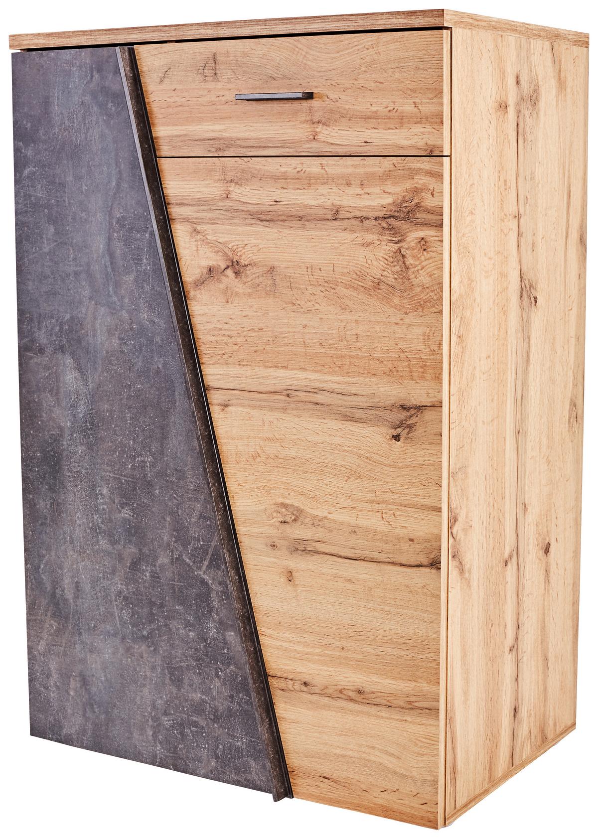 Kommode B 80cm Venedig, Wotan Eiche Dekor/beton Optik - Eichefarben/Schwarz, MODERN, Holzwerkstoff (80/110/40cm)