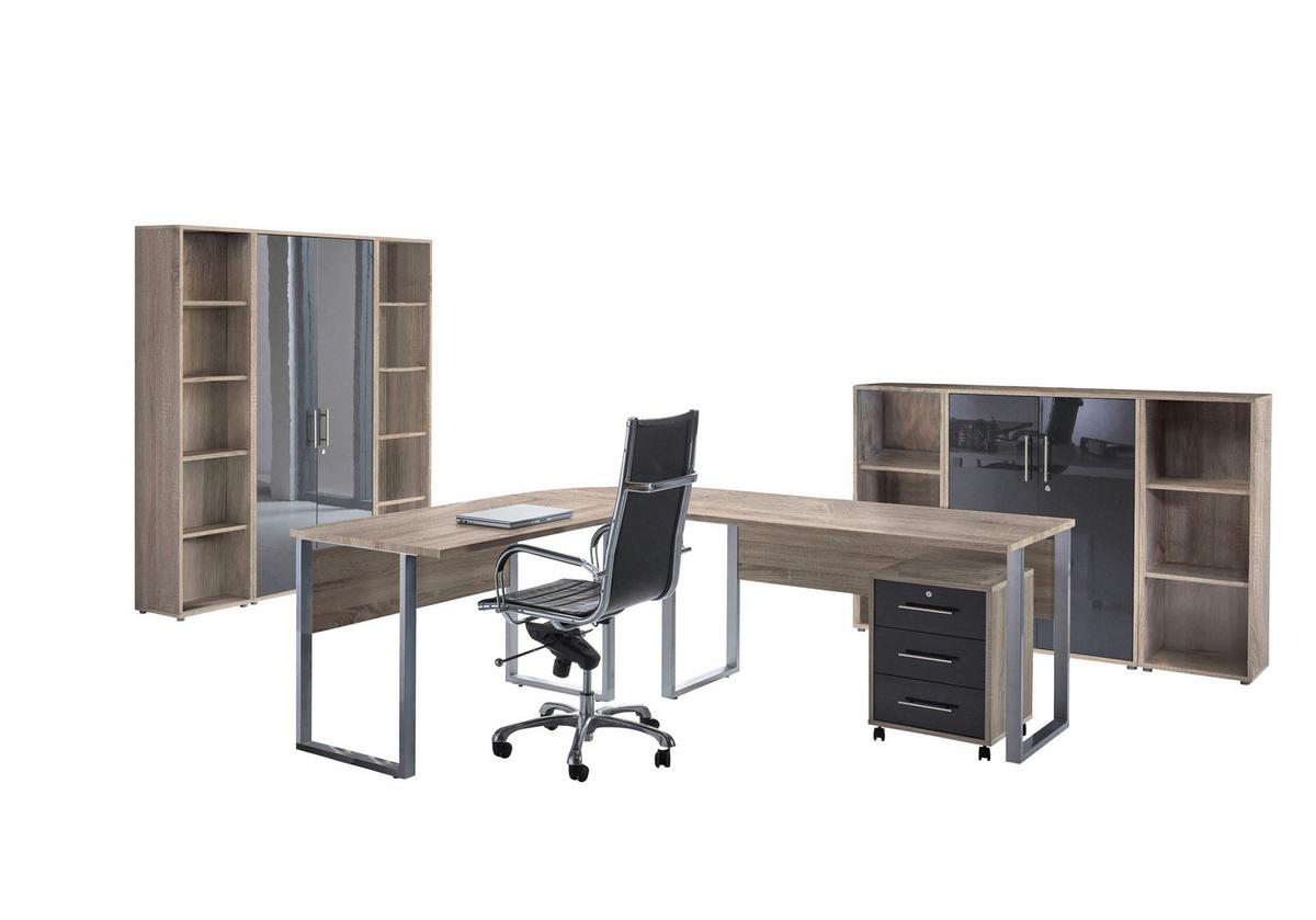 Büro Office Edition Eiche Dekor/anthrazit - Anthrazit Hochglanz/Sonoma Eiche, MODERN, Holzwerkstoff - MID.YOU