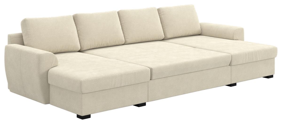 Wohnlandschaft m. Bettfunktion Cord beige, B:327cm - Beige/Schwarz, Trend, Textil (154/327/86cm) - MID.YOU