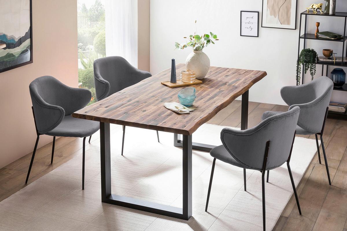 Esstisch Akazie Massiv/schwarz 140x80 - Schwarz/Naturfarben, MODERN, Holz/Metall (140/80/75cm) - Livetastic