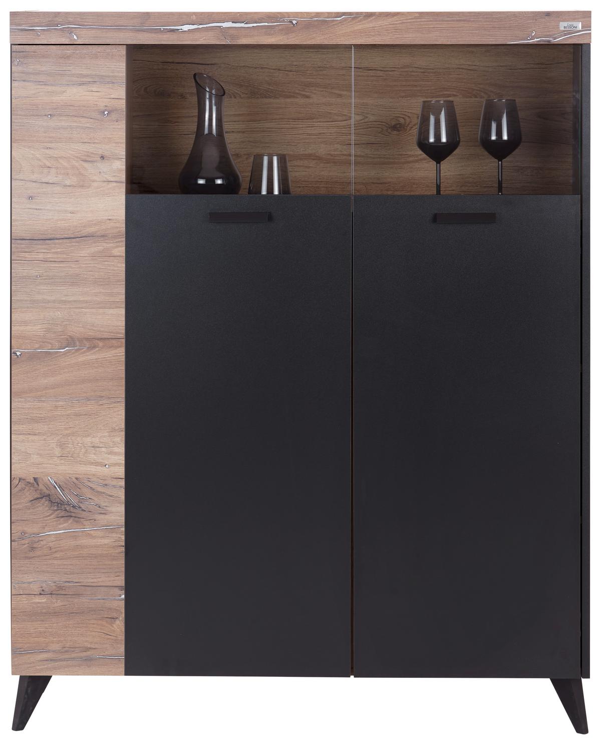 Highboard Mit Glastüren 115 Cm Sunny Hb 2d/g, Schwarz - Schwarz, MODERN, Holzwerkstoff (115/146,3/40cm) - Luca Bessoni