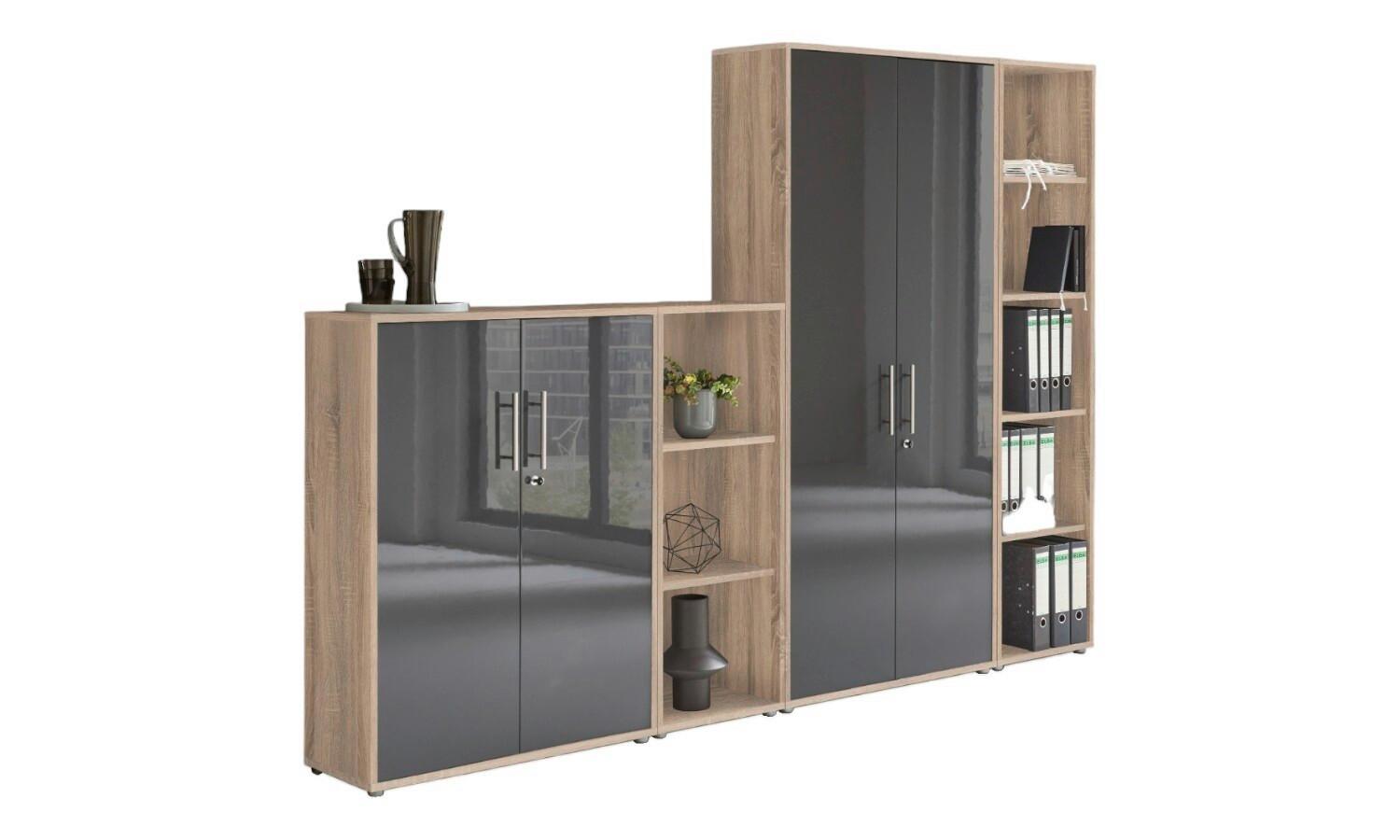 Office Edition B:257cm Sonoma Eiche/anthrazit - Anthrazit Hochglanz/Sonoma Eiche, MODERN, Holzwerkstoff (257/186/33cm) - MID.YOU