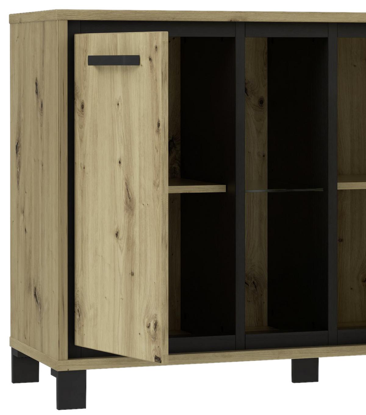 Kommode B: 120,4 cm Trondheim, Eiche Dekor/Schwarz - Eichefarben/Schwarz, Basics, Glas/Holzwerkstoff (120,4/81,3/41,5cm) - Livetastic