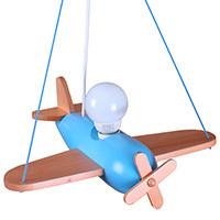 Kinderhängeleuchte Flugzeug H: 75 Cm 1-Flammig - Blau/Naturfarben, Basics, Holz (42/41/75cm)