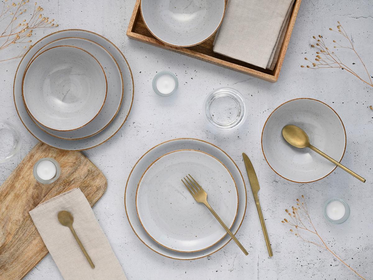 Tafelservice 12tlg. Keramik - Weiß/Grau, Basics, Keramik - Creatable