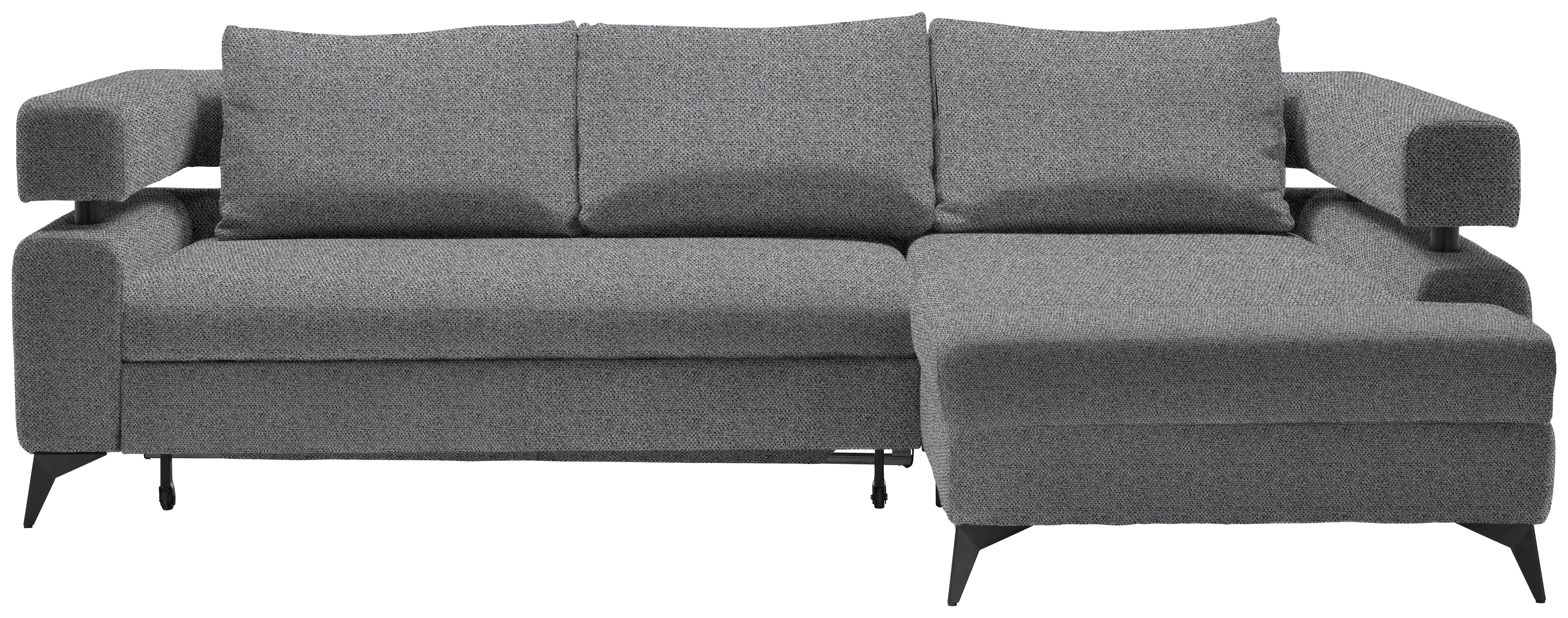 Rohová sedačka ROSALIE, pravá s úložným prostorem a lůžkem - černá/tmavě šedá, Konvenční, kov/textil (265/184cm)