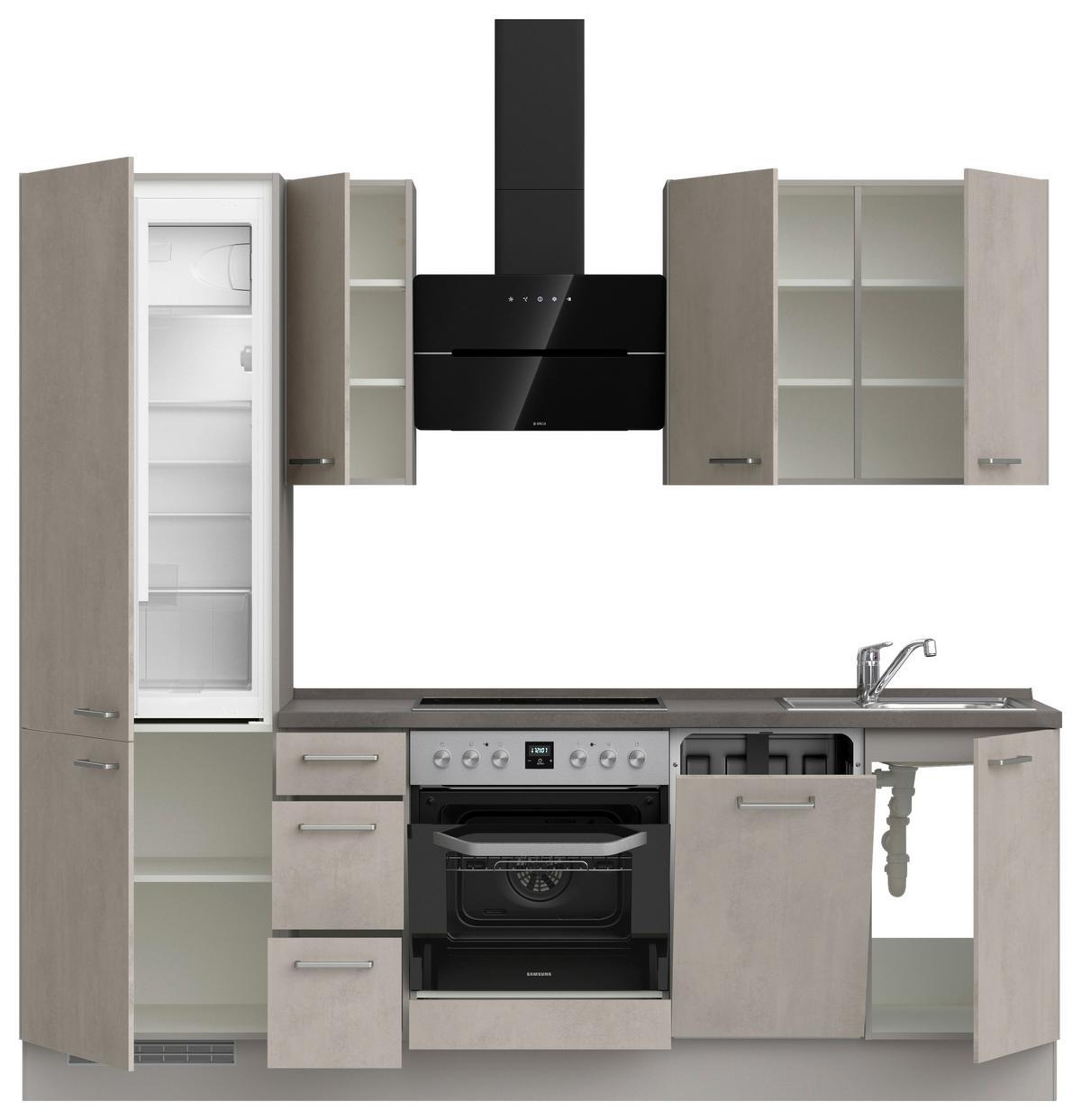 Kuchynská linka 240 cm, šedý betón/ kamenná šedá - sivá/farba ušľachtilej ocele, Modern, kov/kompozitné drevo (240cm) - Nobilia