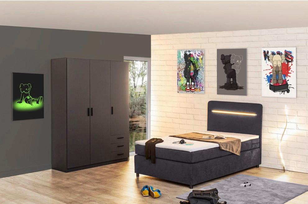 Boxbett Inkl. Topper 120x200 Cm Stream - Anthrazit/Schwarz, Basics, Textil (120/200cm) - Livetastic