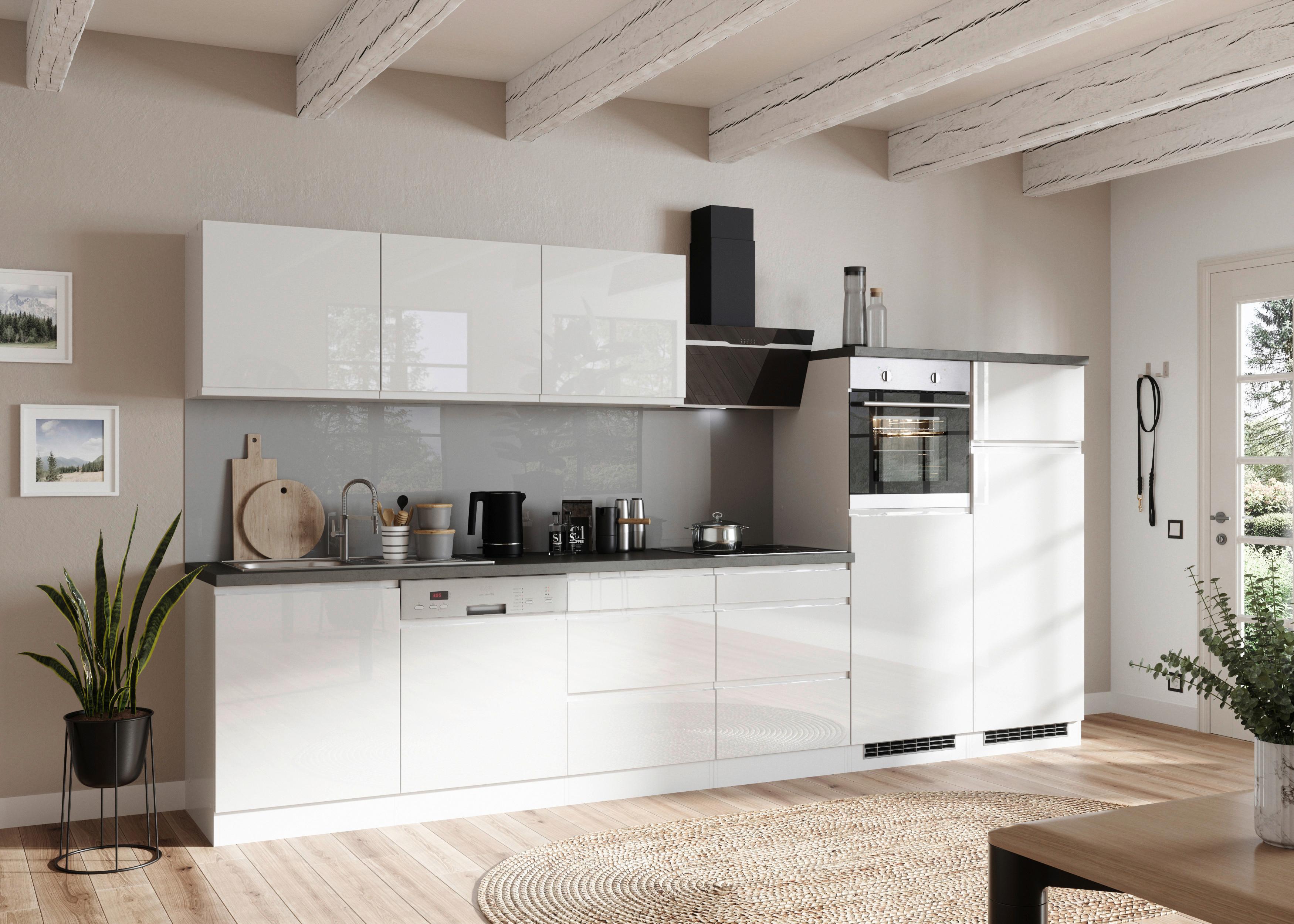 Küchenzeile Monza Mit Geräten B: 360 Cm Weiß/grau - Weiß Hochglanz/Weiß, LIFESTYLE, Holzwerkstoff (360cm) - Held