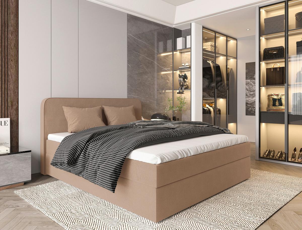 Boxbett Jubi 160-C - Hellbraun/Schwarz, KONVENTIONELL, Holz/Textil (160/200cm)