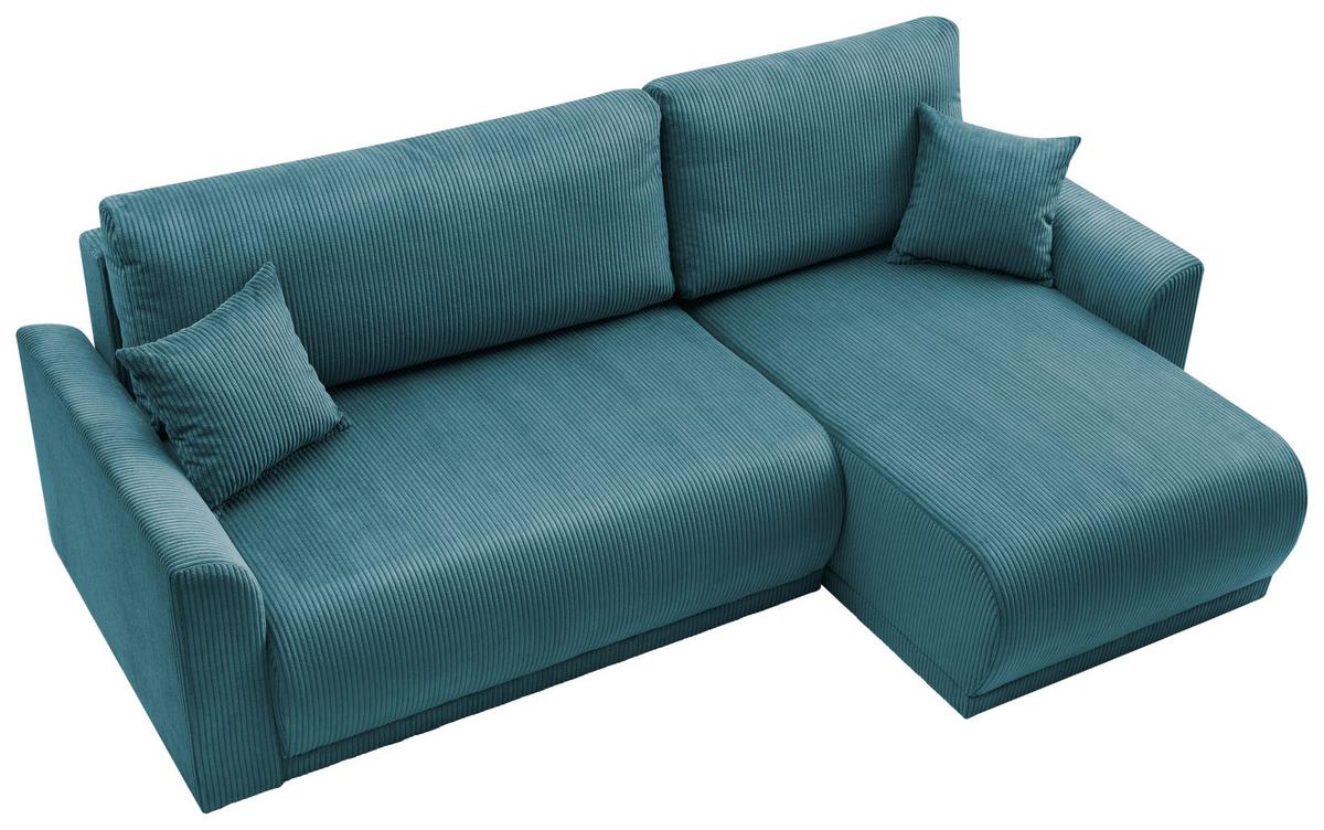 Rohová sedačka KIM L146, oboustranná, tyrkys. manšestr - tyrkysová, Moderní, dřevo (233/146cm)