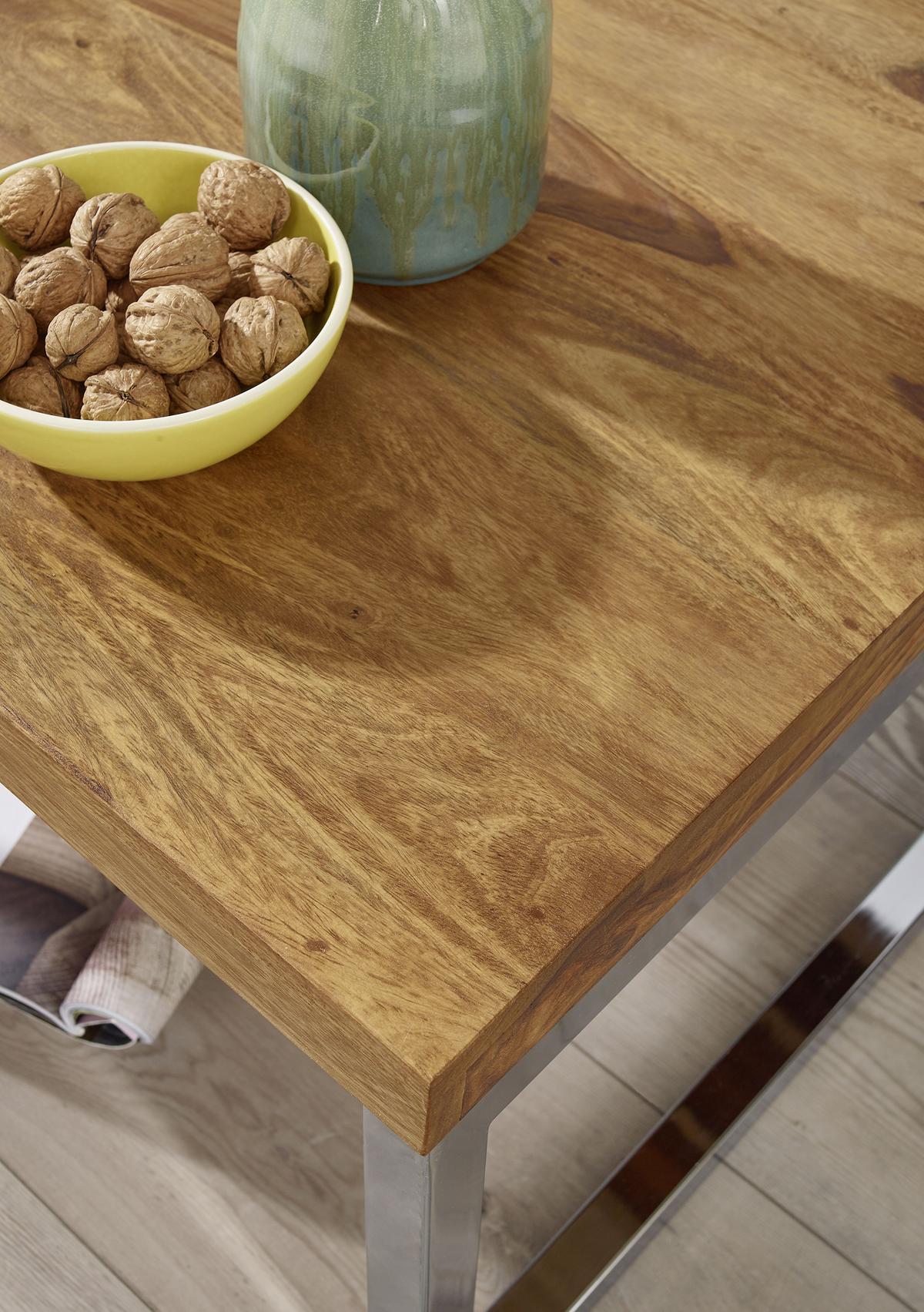 Beistelltisch mit Holzplatte Guna, Sheesham/Silberfarben - Silberfarben/Sheeshamfarben, Design, Holz/Metall (45/45/40cm) - MID.YOU