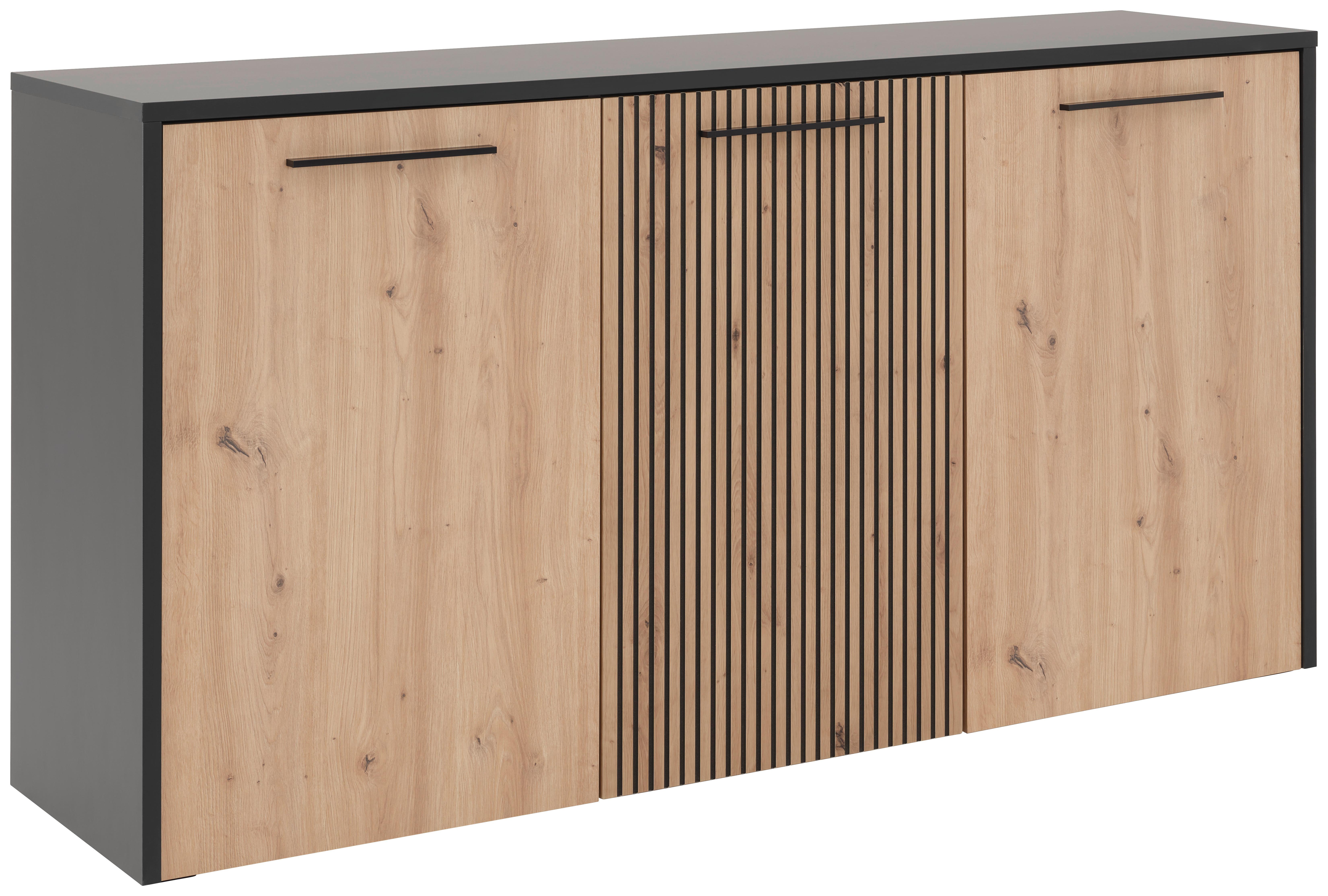 Kommode Luis B: 165 cm Artisan Eiche Dekor/Schwarz - Eichefarben/Schwarz, Trend, Holzwerkstoff (165/88/42cm)