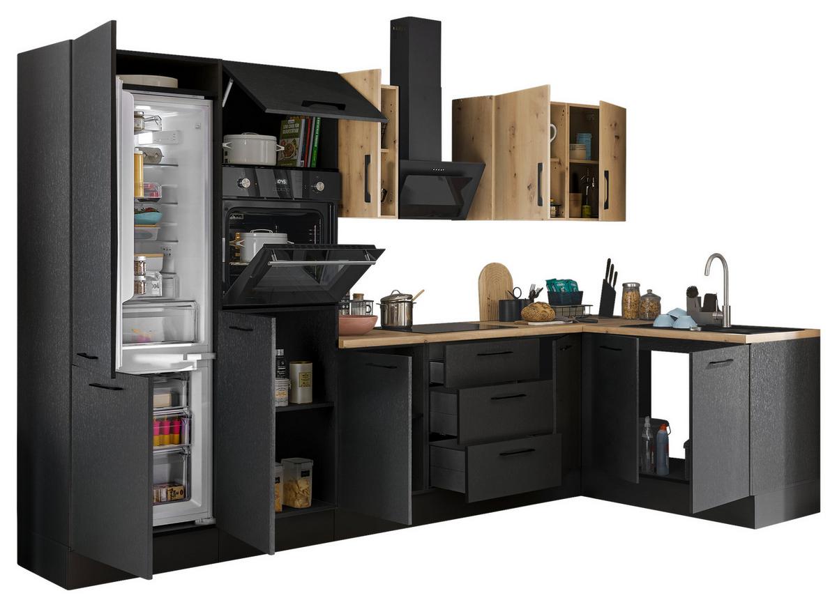 Eckküche Turin Schwarz/eiche Dekor 330x165 Cm - Schwarz/Eiche Artisan, Basics, Holzwerkstoff (330/165cm) - MID.YOU