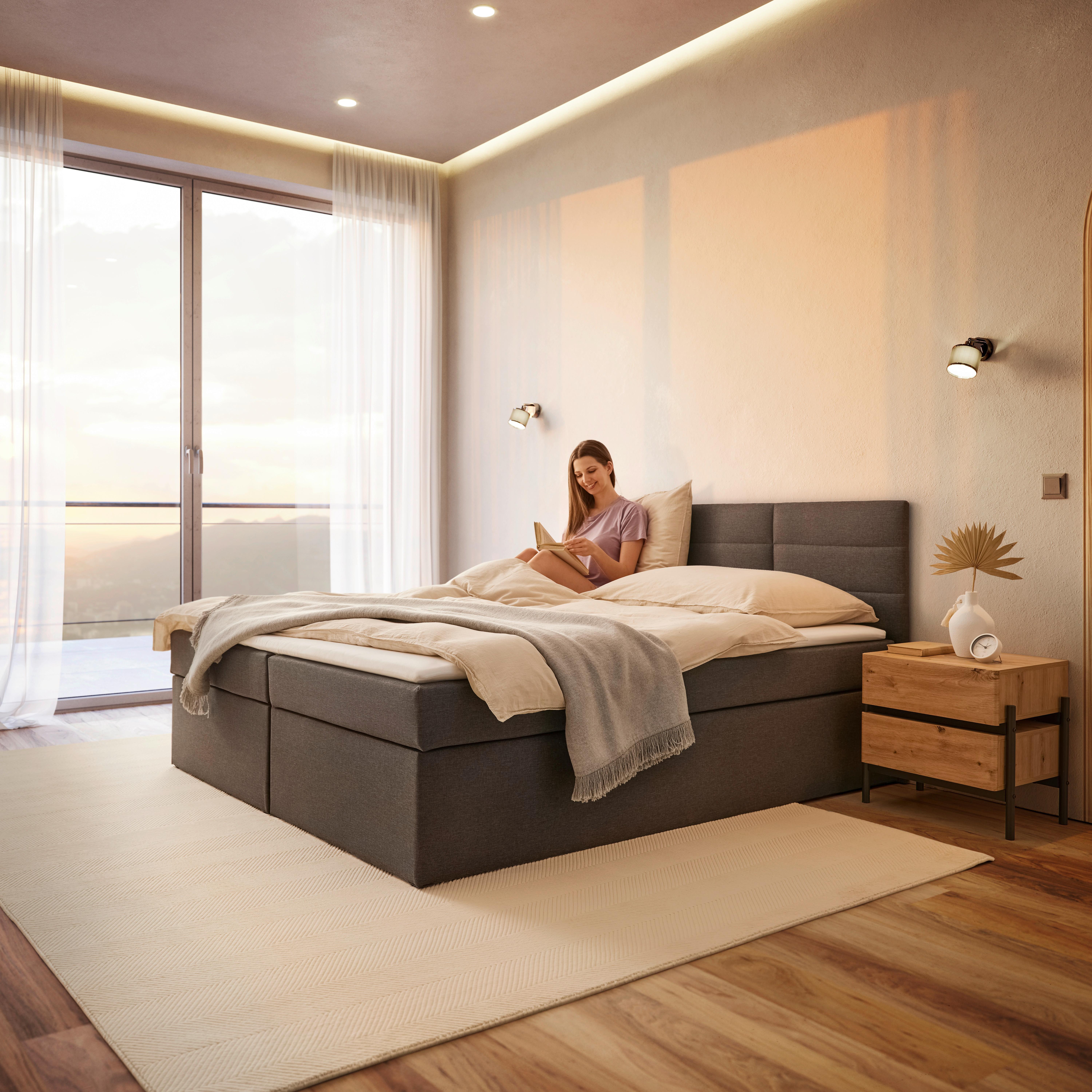 Manželská boxspring posteľ Lisa, 180x200, tmavosivá - tmavosivá, Modern, drevo/kompozitné drevo (180/200cm) - Bessagi Home