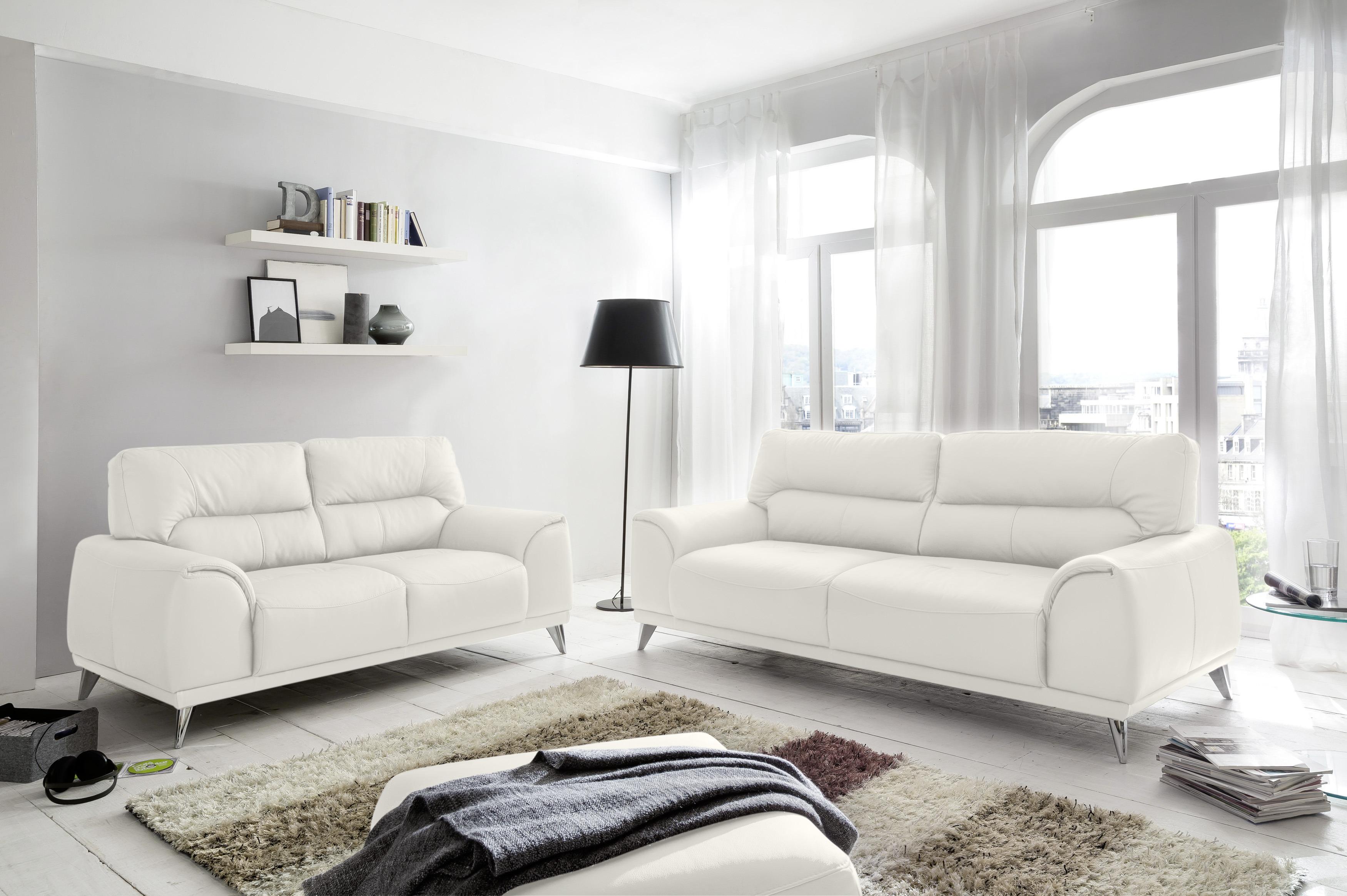Zweisitzer-Sofa Frisco, Lederlook - Chromfarben/Weiß, MODERN, Textil (166/92/96cm) - MID.YOU