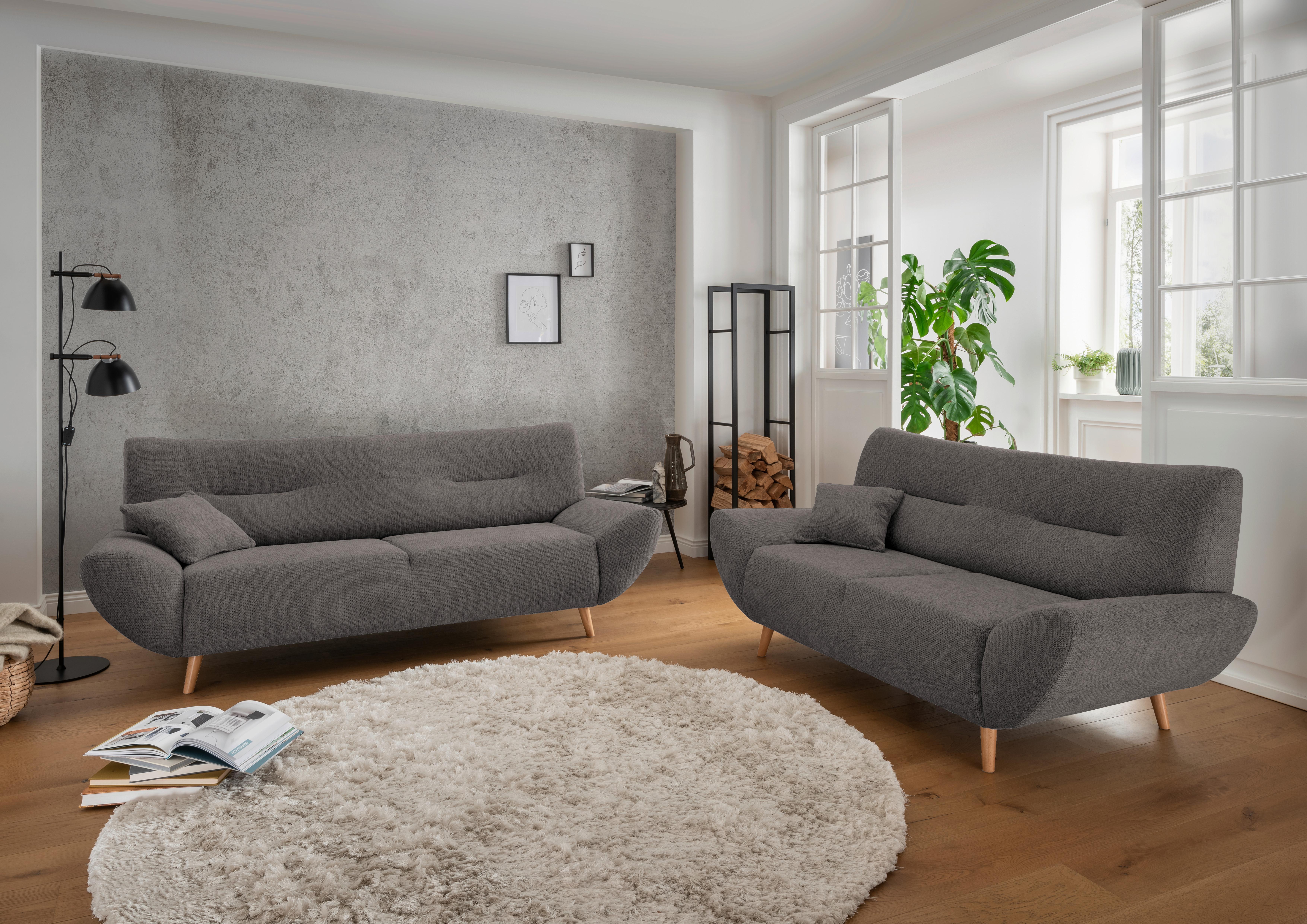 3-Sitzer-Sofa Drago Graubraun Rücken Echt - Wildeiche/Graubraun, MODERN, Textil (205/81/90cm) - MID.YOU