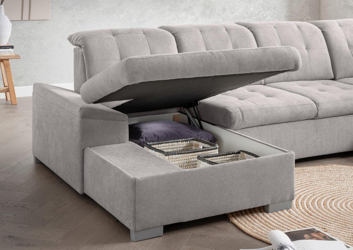 Wohnlandschaft Zira Grau U: 169x330x212cm - Chromfarben/Grau, MODERN, Textil (169/330/212cm) - Livetastic