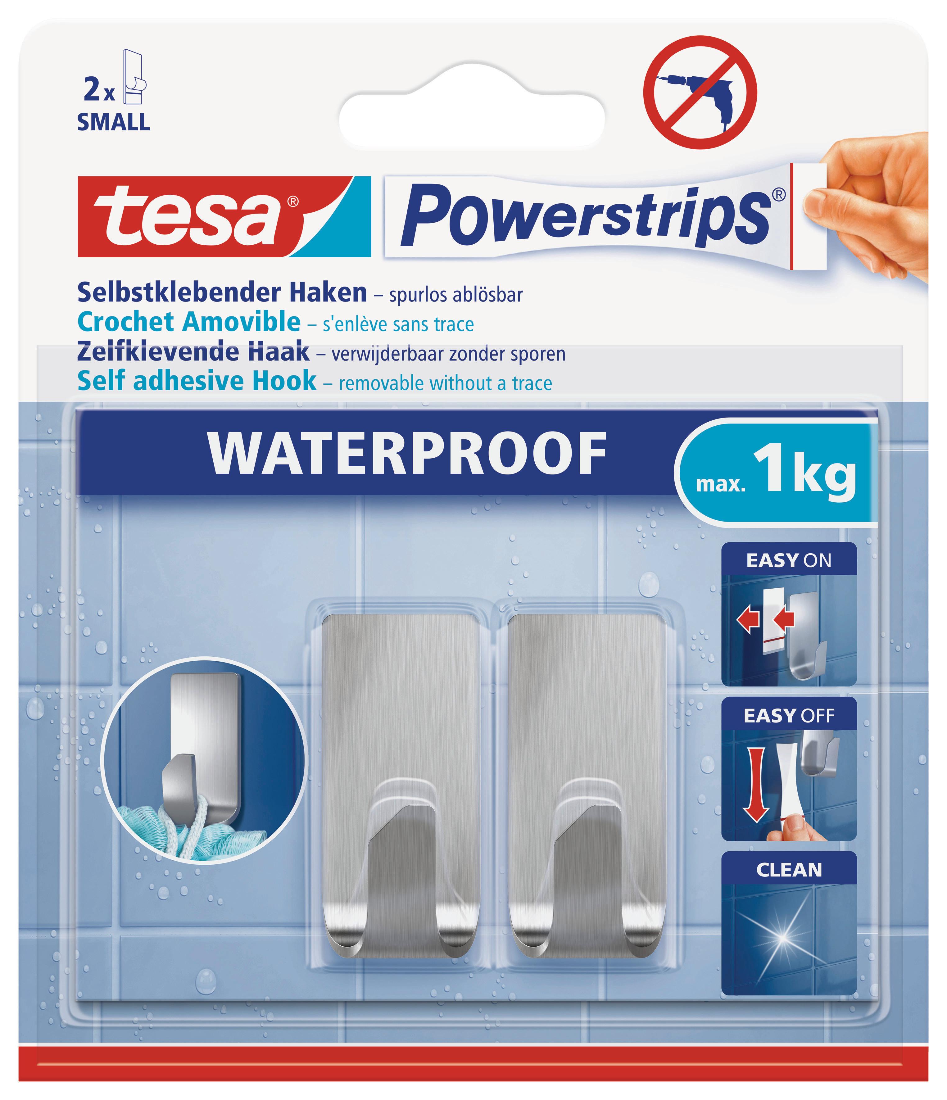 Klebehaken Powerstrips Edelstahl Wasserfest, 2er-Set - Edelstahlfarben, Basics, Metall (1,4/3,4/1,4cm)
