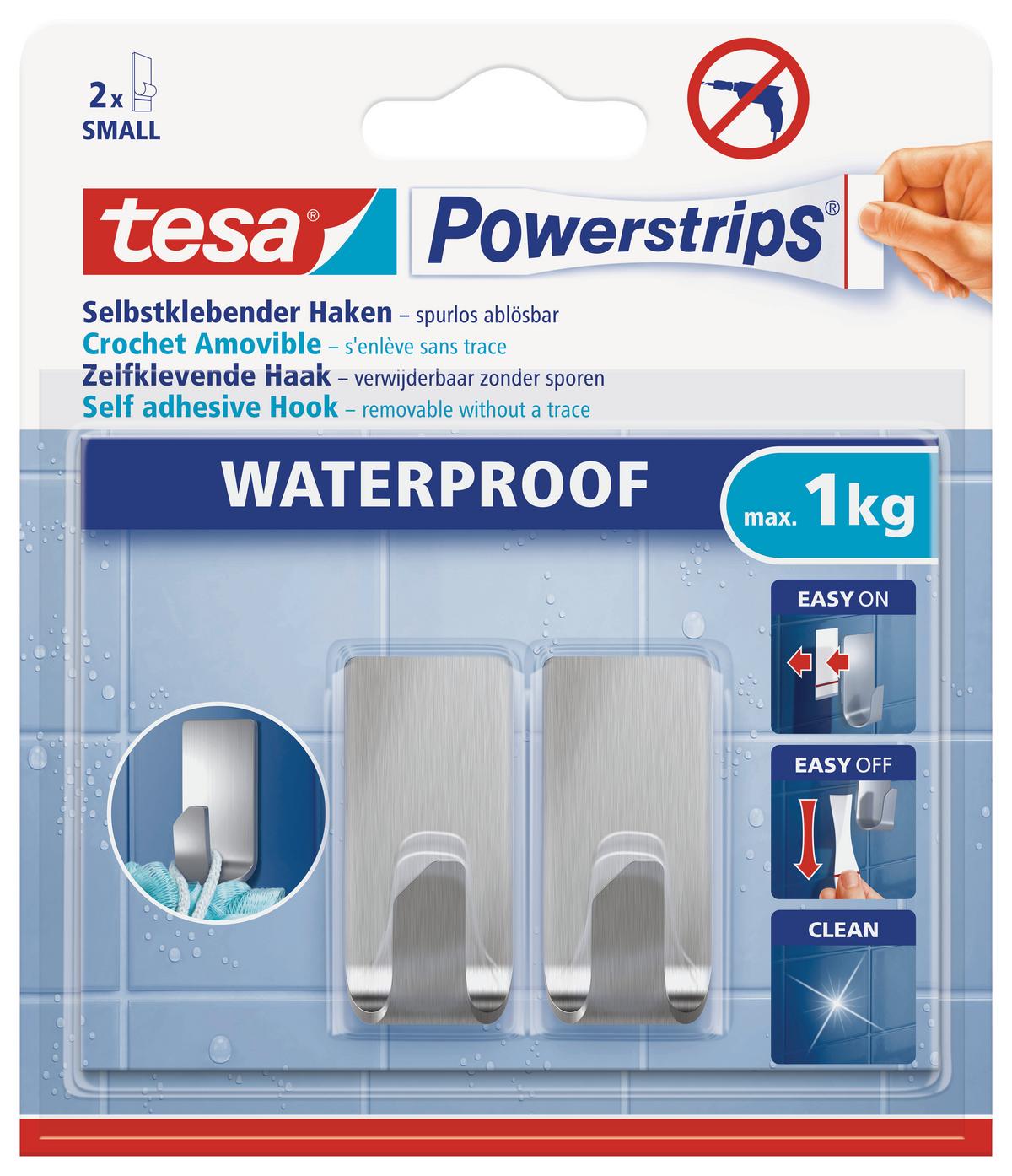 Klebehaken Powerstrips Edelstahl Wasserfest, 2er-Set - Edelstahlfarben, Basics, Metall (1,4/3,4/1,4cm)