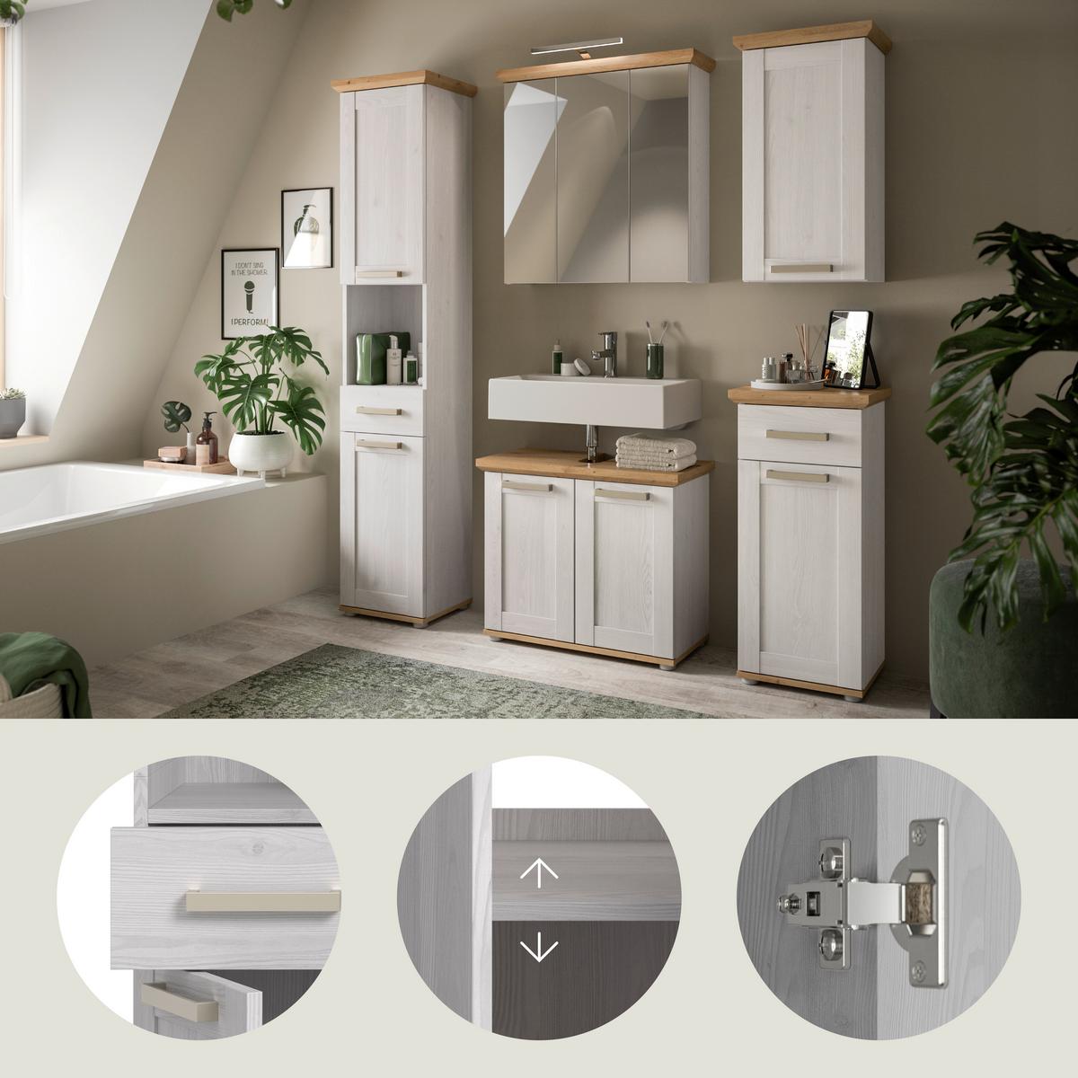Badezimmer Verona Eiche Dekor /Lärchefarben B: 147cm - Silberfarben/Lärchefarben, Trend, Glas/Holzwerkstoff (147cm) - MID.YOU