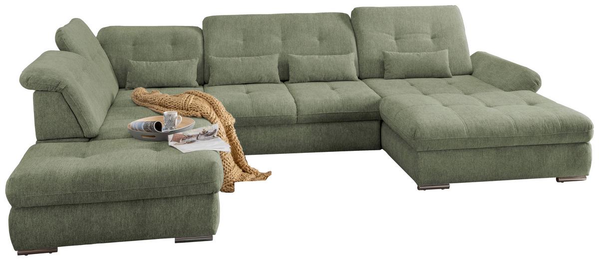 Wohnlandschaft Dalida Mit Schlaffunktion Grün - Chromfarben/Grün, Design, Textil (254/376/195cm) - Livetastic