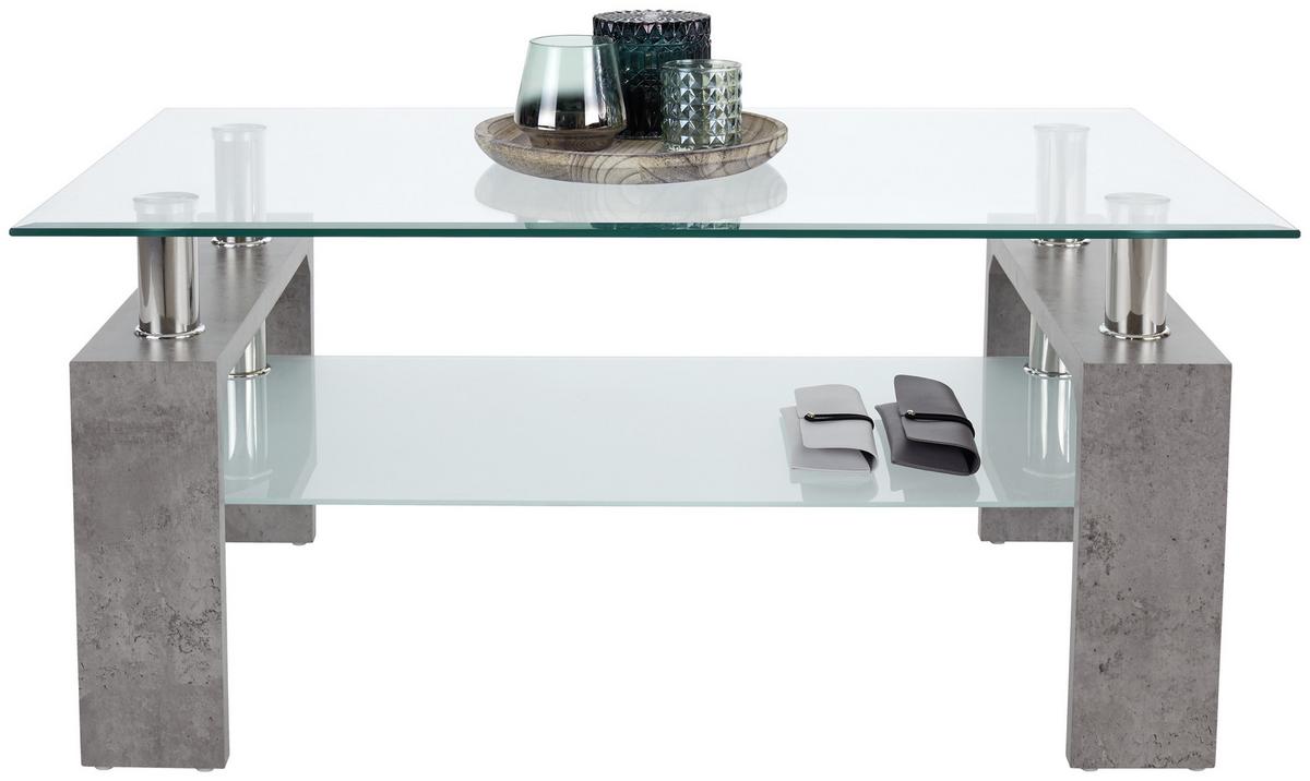Dohányzóasztal Silvia - világosszürke/fehér, Modern, faalapú anyag/Üveg (100/45/60cm)