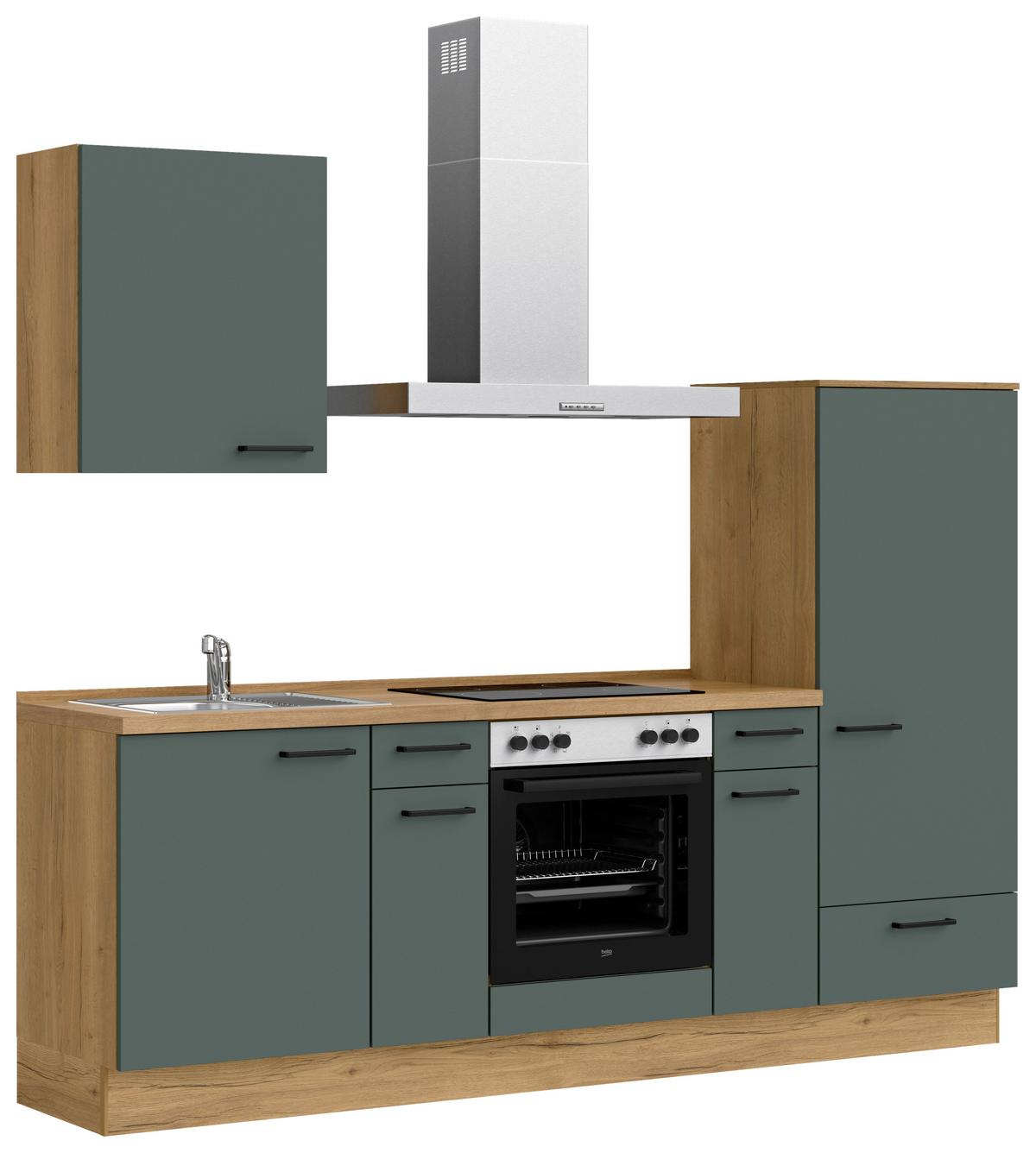 Kuchyňská linka 240 cm, minerální zelená,ultra matná - barvy dubu/černá, Moderní, kov/kompozitní dřevo (240cm) - Nobilia