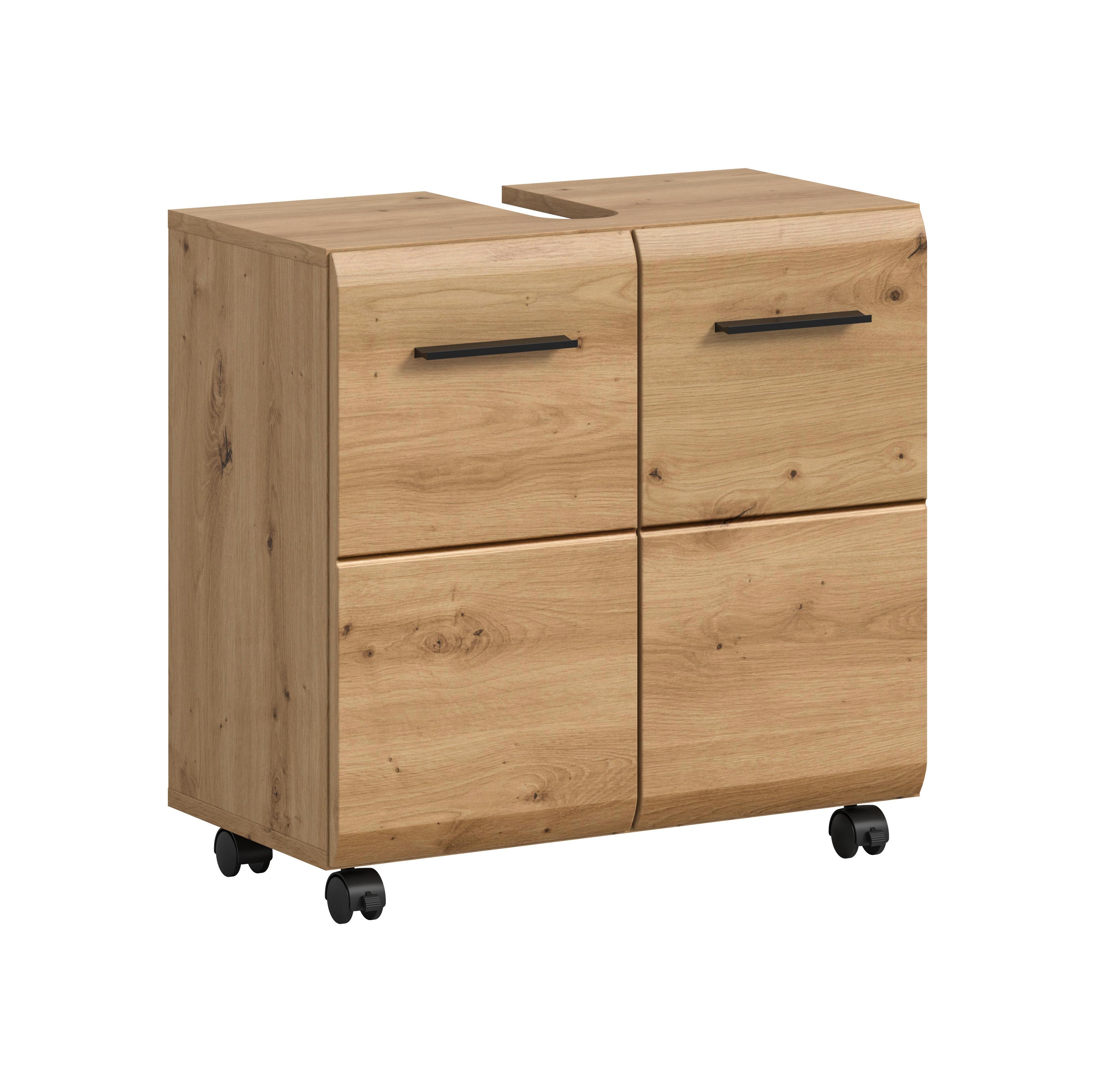 WASCHBECKENUNTERSCHRANK Ice Eiche Dekor B: 60cm - Schwarz/Eiche Artisan, Trend, Holzwerkstoff (60/58/30cm) - MID.YOU