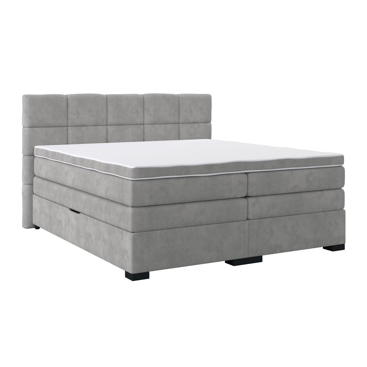Boxspringbett April New Grau, LF: 200x200cm - Schwarz/Grau, KONVENTIONELL, Textil (200/200cm) - Sembella