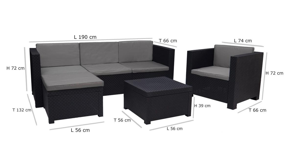 Loungegarnitur 3-tlg Manhattan Aus Kunststoff Mit Kissen - Anthrazit, Basics, Kunststoff (160/80/60cm) - Gardenson