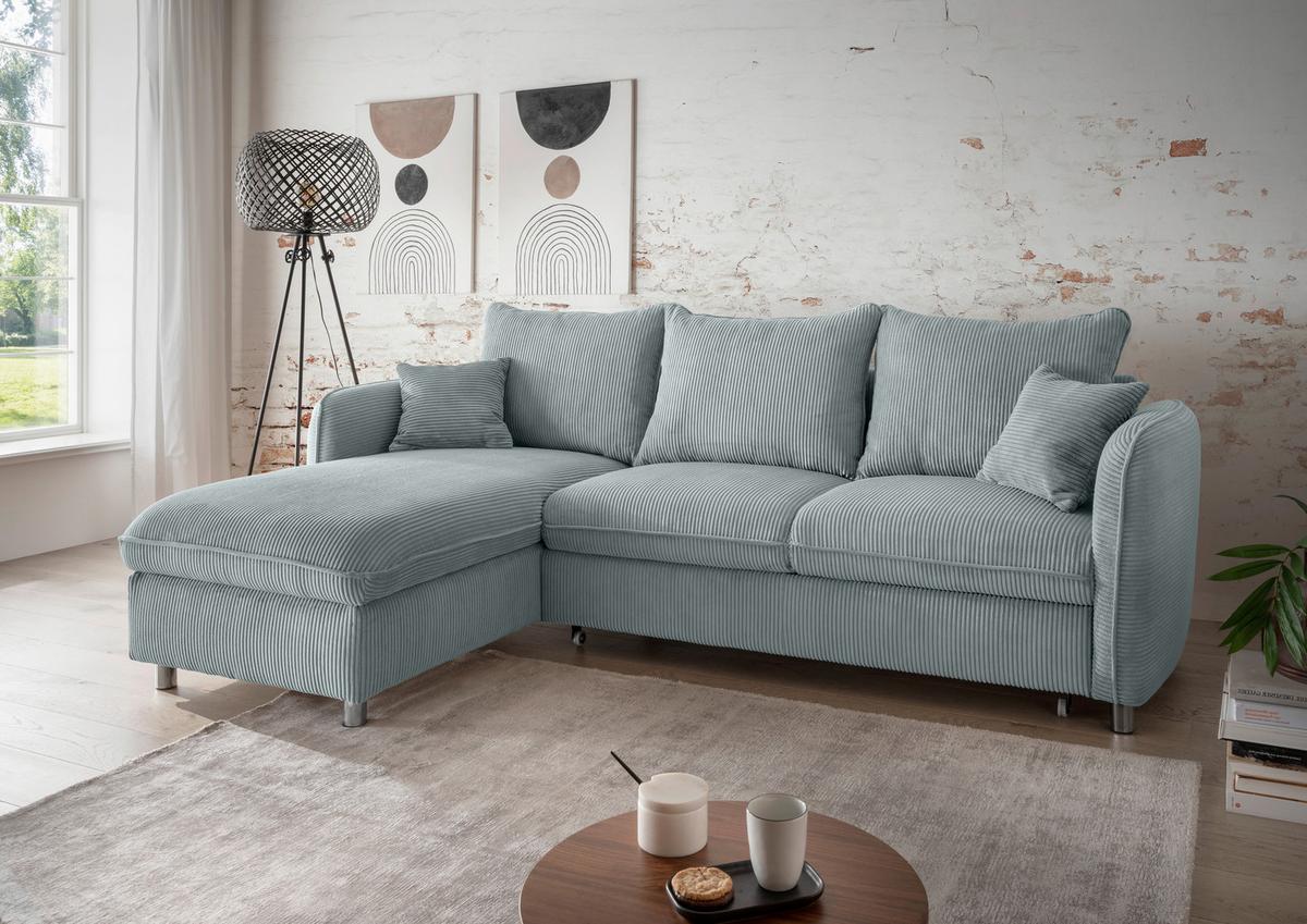 Eckschlafsofa Lauritio Hellblau S: 254x160 cm - Chromfarben/Hellblau, MODERN, Textil (254/160cm) - Livetastic