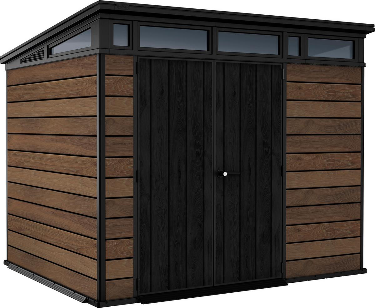 ZÁHRADNÝ DOMČEK PENT 9X7 - farba vlašského orecha, plast (279/226/218cm) - Ambia Garden