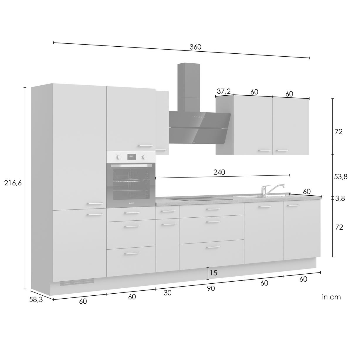Kuchynská linka 360 cm, biela / dub Sierra - biela/farba ušľachtilej ocele, Romantik / Landhaus, kov/kompozitné drevo (360cm) - Nobilia