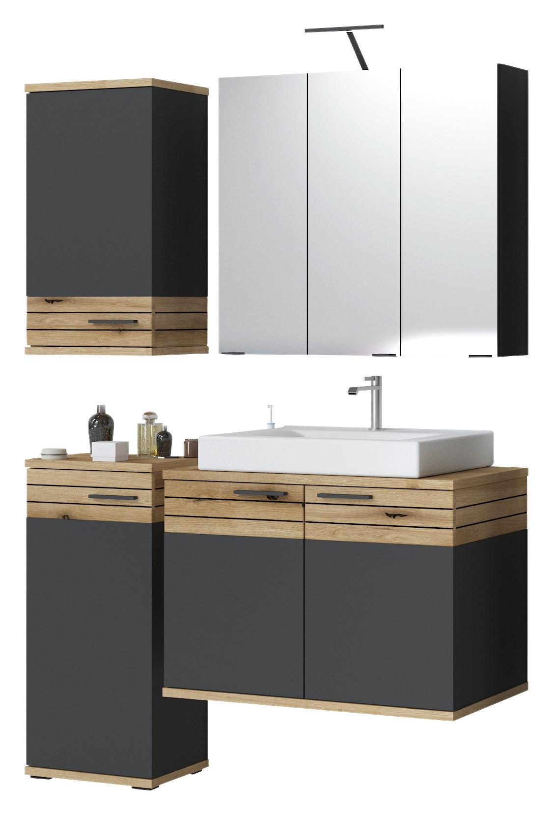 Badezimmer Cotia Cotlu Eiche Dekor/Anthrazit 5-teilig - Eichefarben/Anthrazit, MODERN, Holzwerkstoff (120/187,6/48cm) - James Wood