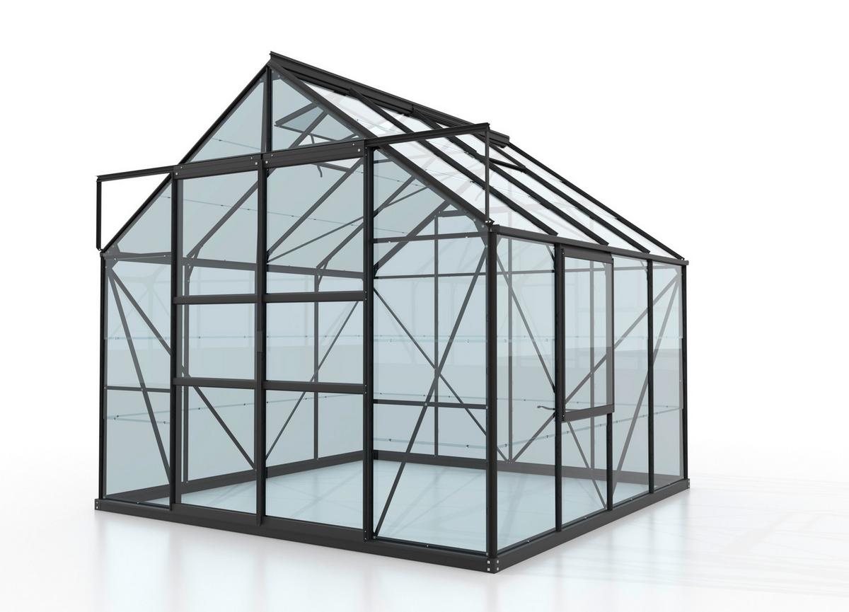 Gewächshausbausatz Meridian 2 6700  6,7 M2 Metall/Glas - Schwarz, Basics, Glas/Metall (257/231,8/258cm)