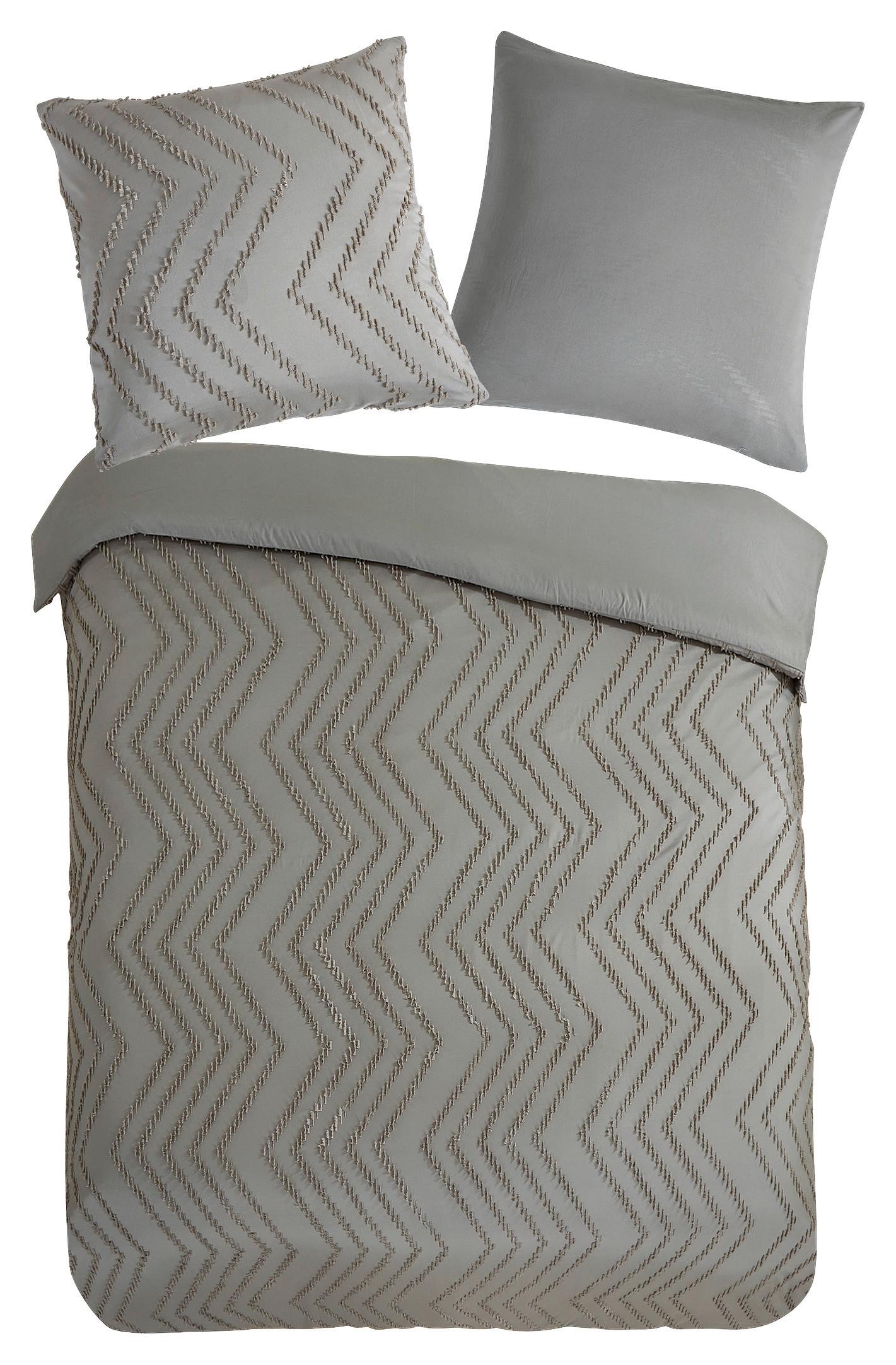 Bettwäsche Zigzag 155x220 cm Braun Taupe Graubraun