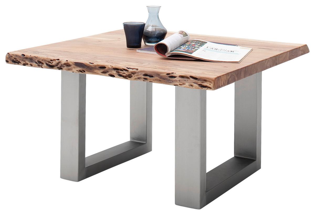 Couchtisch Holz mit Massiver Tischplatte Cartagena, Akazie - Edelstahlfarben/Akaziefarben, MODERN, Holz/Metall (75/45/75cm)