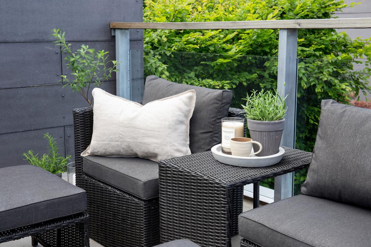 Gartenmöbel Set 5-Tlg. Quad Kunststoffgeflecht mit Kissen - Schwarz/Grau, KONVENTIONELL, Kunststoff/Metall - Gardenson