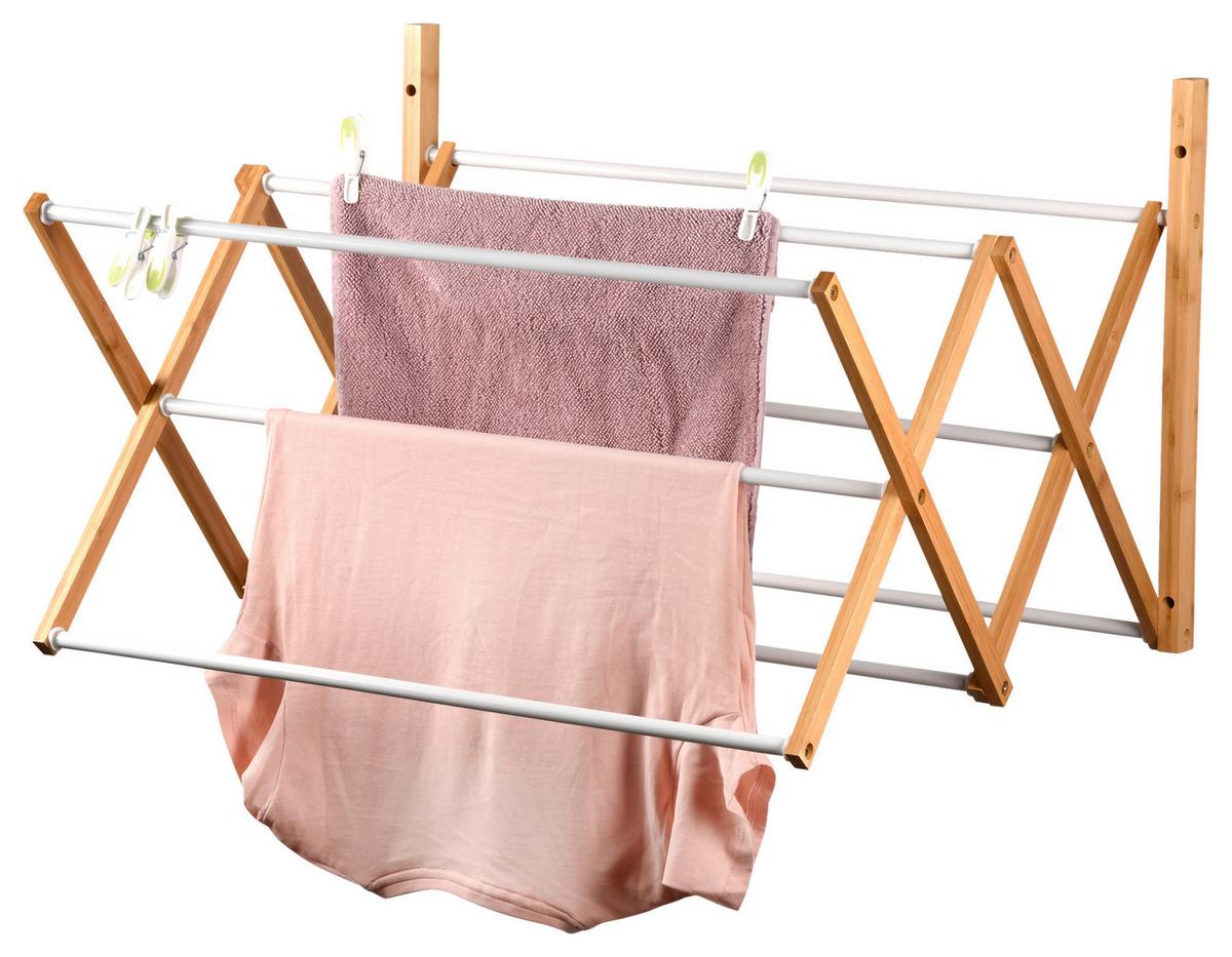 Wäschetrockner Bambus, Weiß Hellbraun,platzsparend,b:71 cm - Hellbraun/Weiß, Basics, Holz (71/45/8-59cm) - Kesper